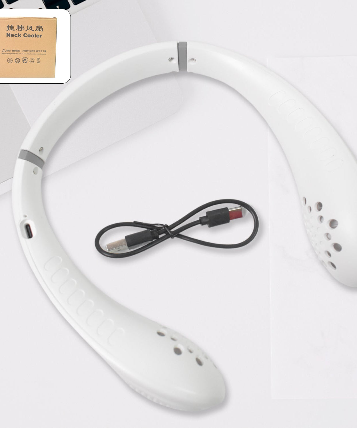 Portable USB Rechargeable Neck Fan – Wearable, 3 Speeds, Headphone Design