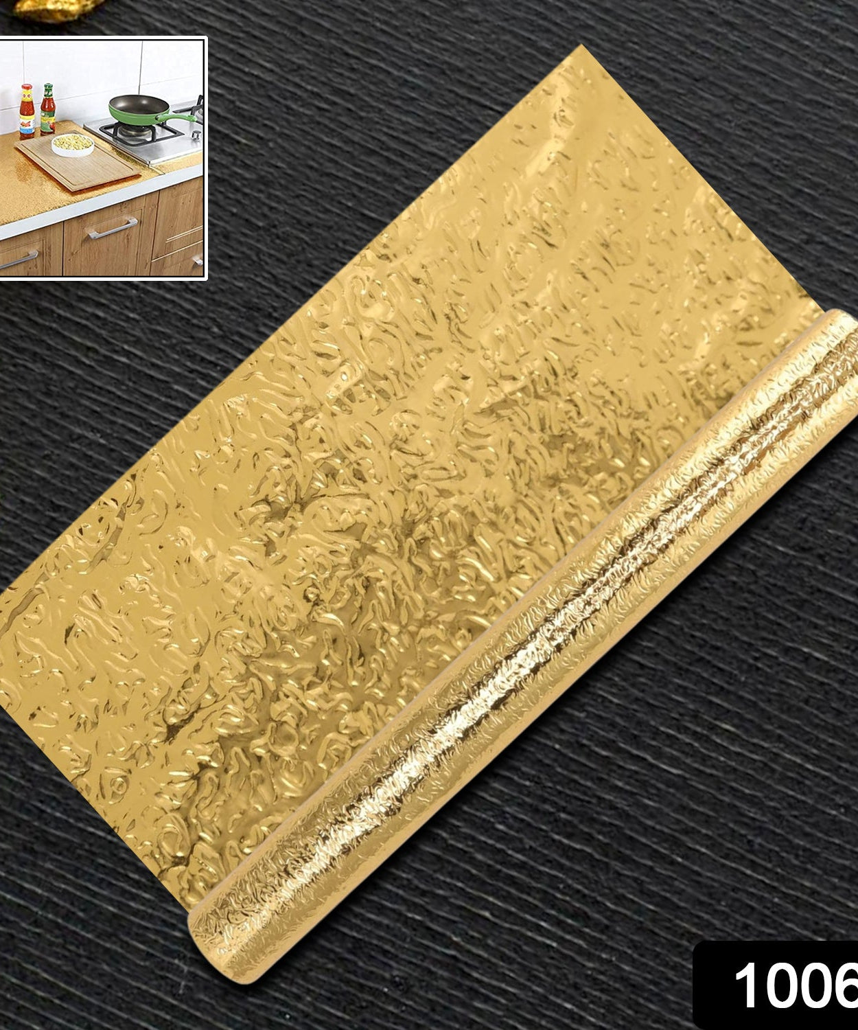 Oil Proof Sticker, Waterproof Self Adhesive Aluminum Foil Wallpaper (60 cm×200 Cm / Golden / 1 Pc)