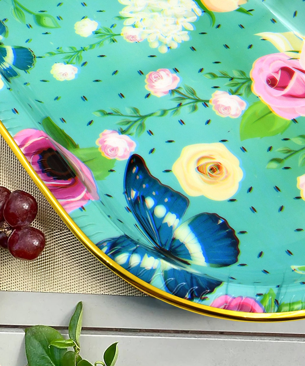 Big Plastic Flower Printed Design Serving Tray (1 Pc / 35 x 24 CM / Mix Color)