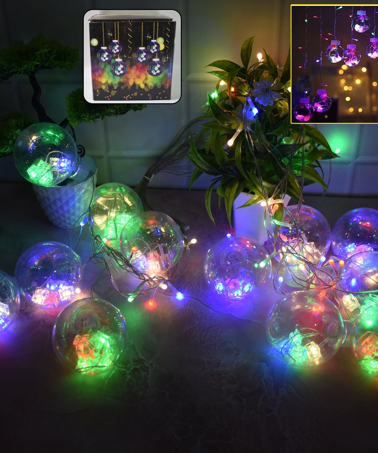 12  Wish Balls Window Curtain String Lights with 8 Flashing Modes Decoration for Home Decoration, Diwali & Wedding LED Christmas Light Indoor and Outdoor Light ,Festival Decoration (Plastic, Multi Color)
