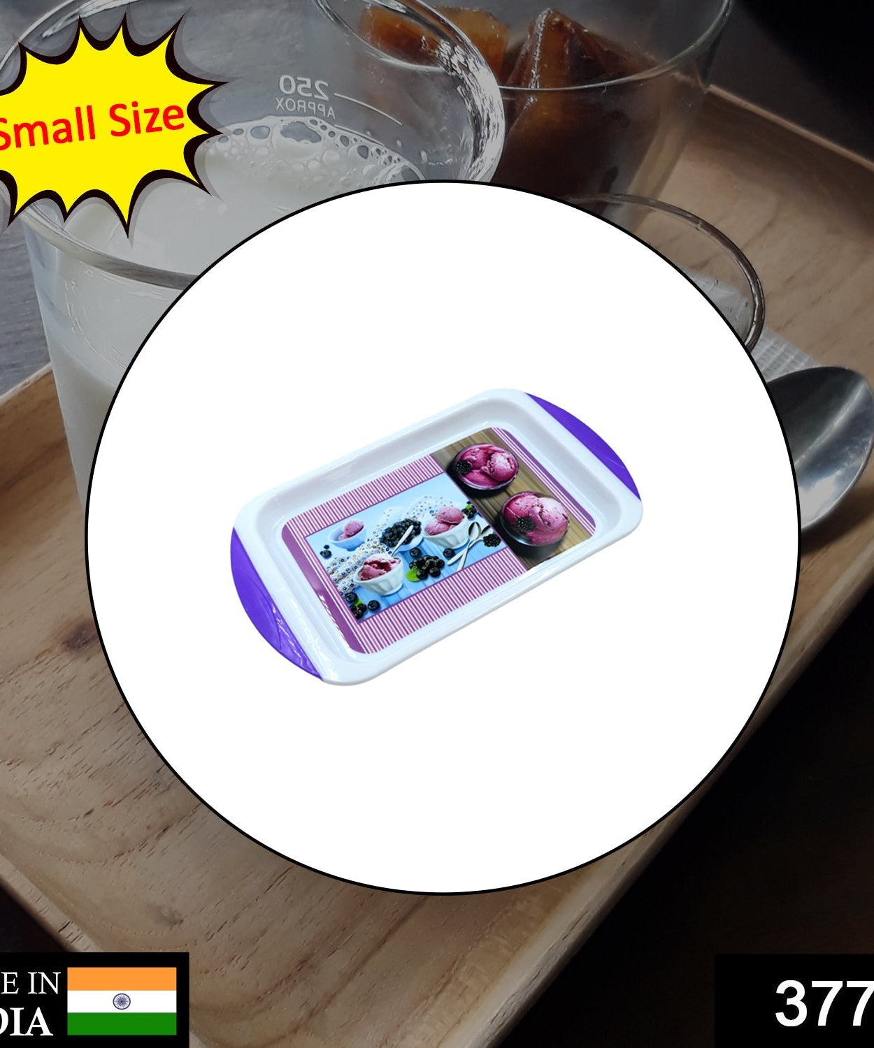 Plastic kitchen tray for various uses, compact size.