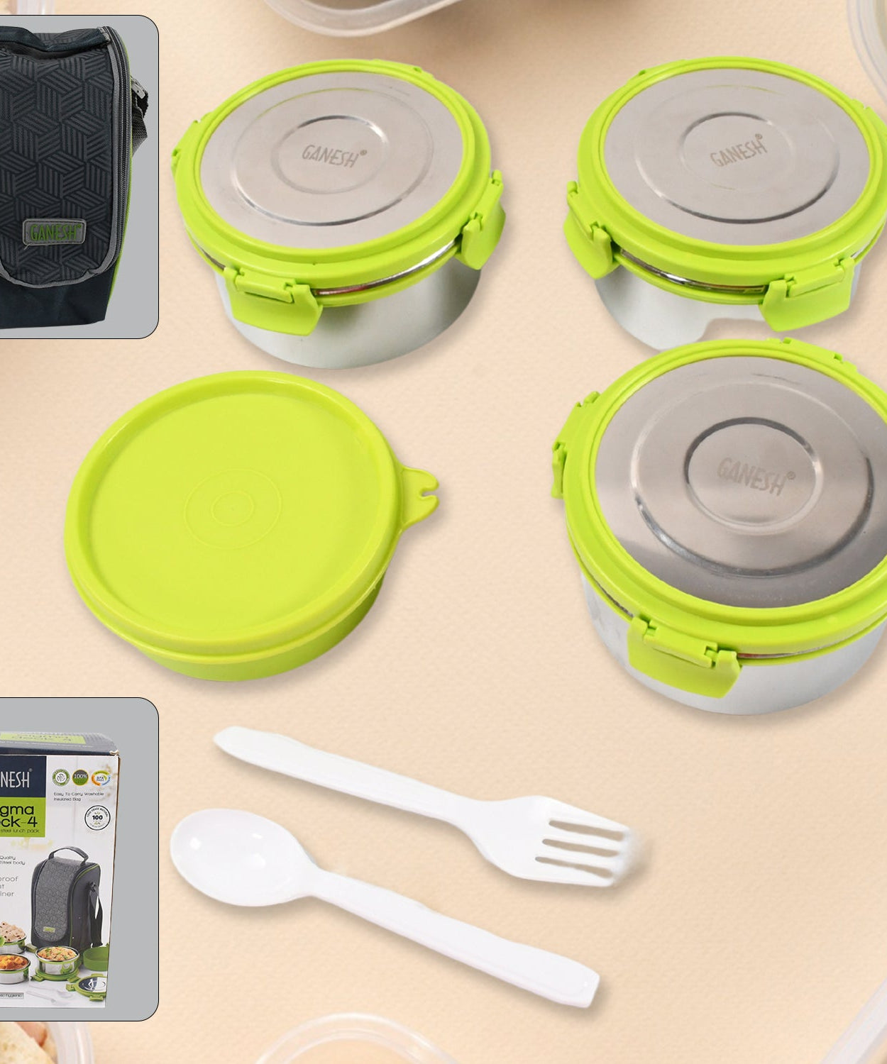 Stainless Steel Tiffin Lunch Box Container / Dabba with 4 Side Clip Lock Lid for Office & School Use/ Food Grade / Air Tight / Easy to Carry / Leak Proof