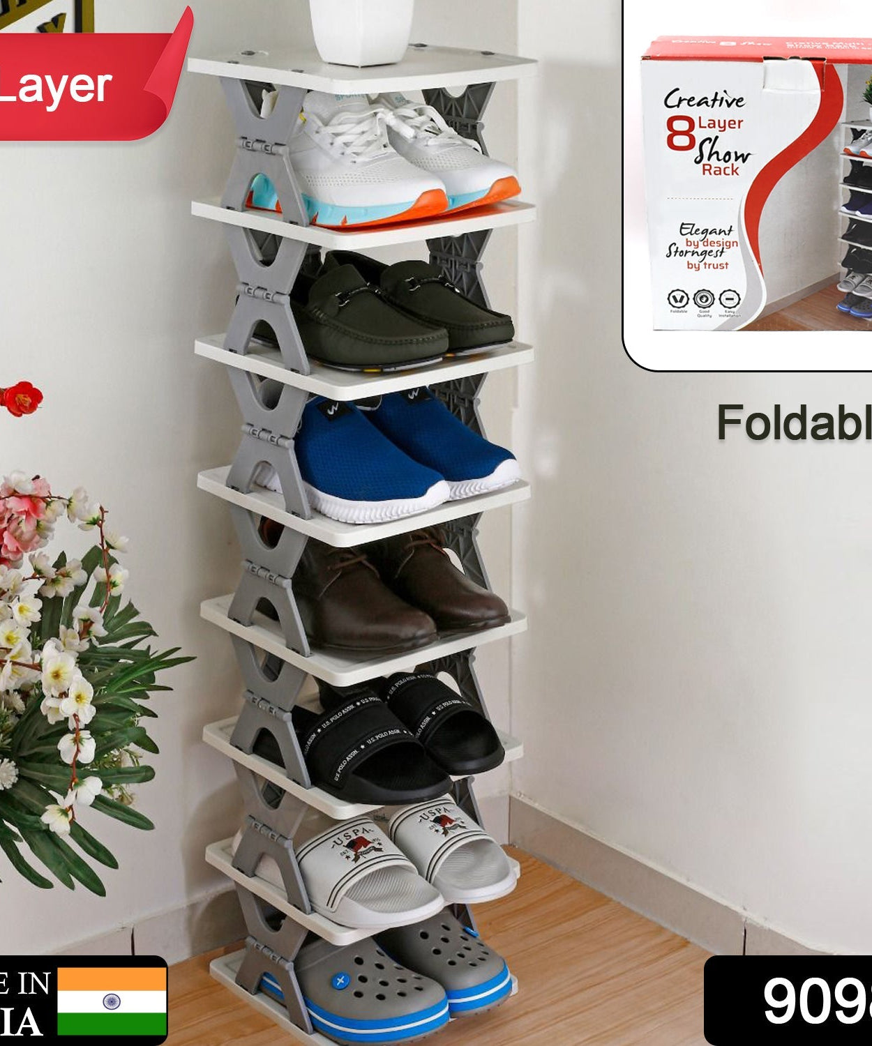Multifunctional shoe rack with 8 layers, free-standing