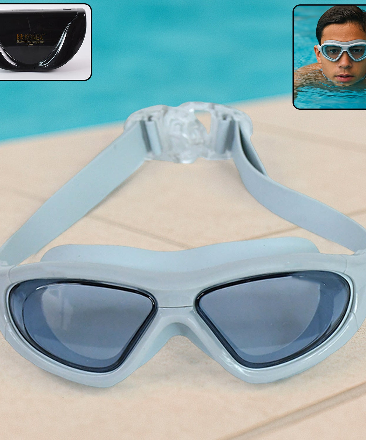 Knx Premium Wide Vision Swimming Goggles With protective hard case (1 Pc)