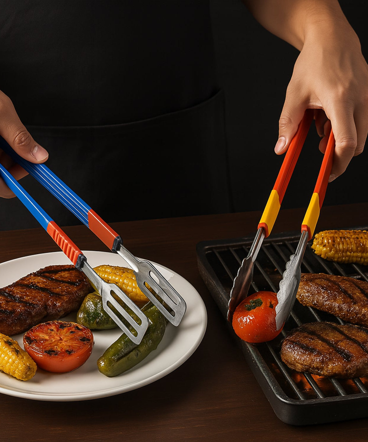 Stainless Steel Multipurpose Utility Tong / Serving Food Tongs / Tong for Kitchen and Bar / Frying, Clipping, Grilling Tong (2 Pcs Set)