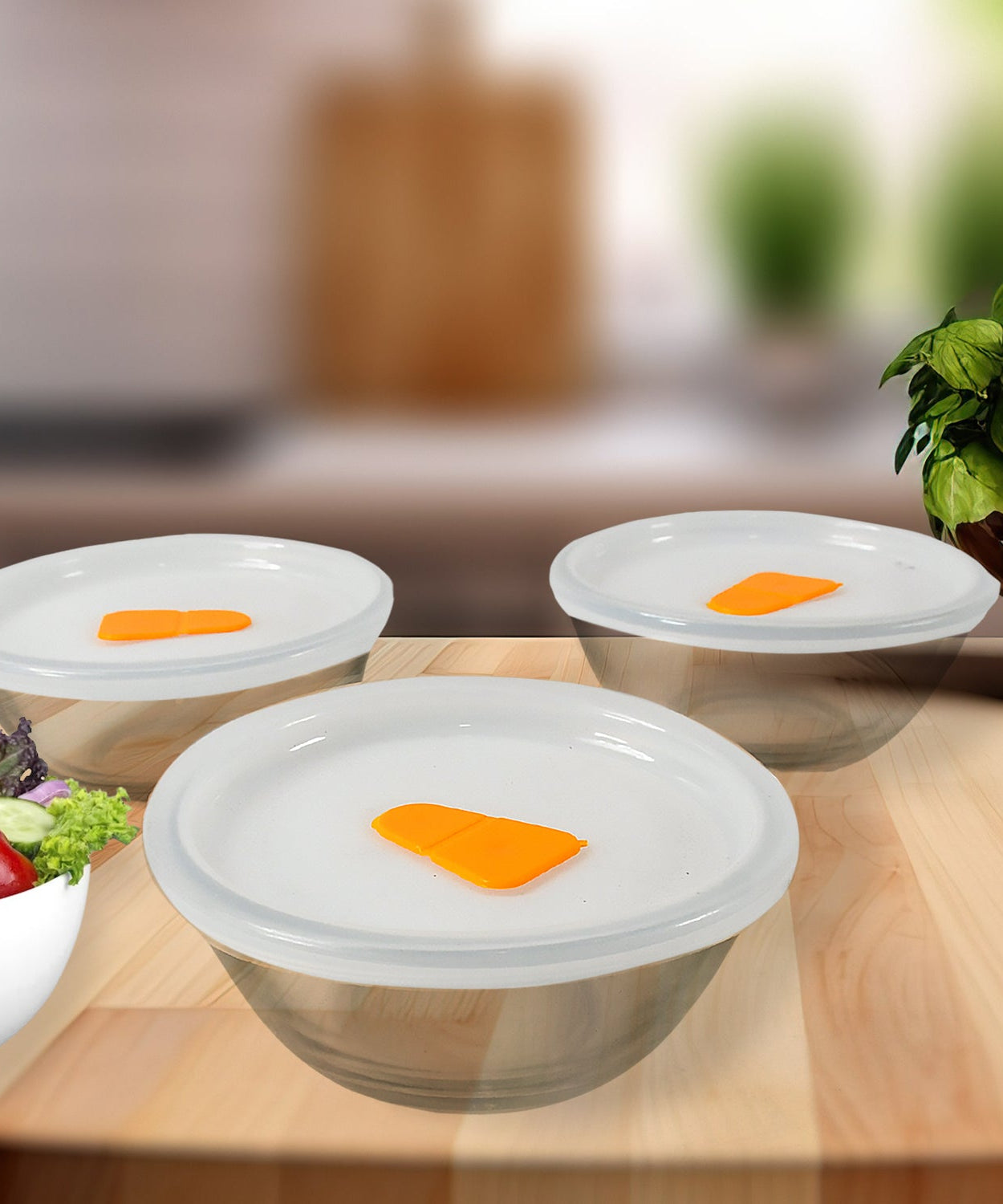 Bista Glass Serving & Mixing Bowls with Plastic Lid | Oven & Microwave Safe & Dishwasher Safe | Scratch Resistant | Transparent | For Household Gift For Birthday (3 Pcs set / 250 ML Approx)