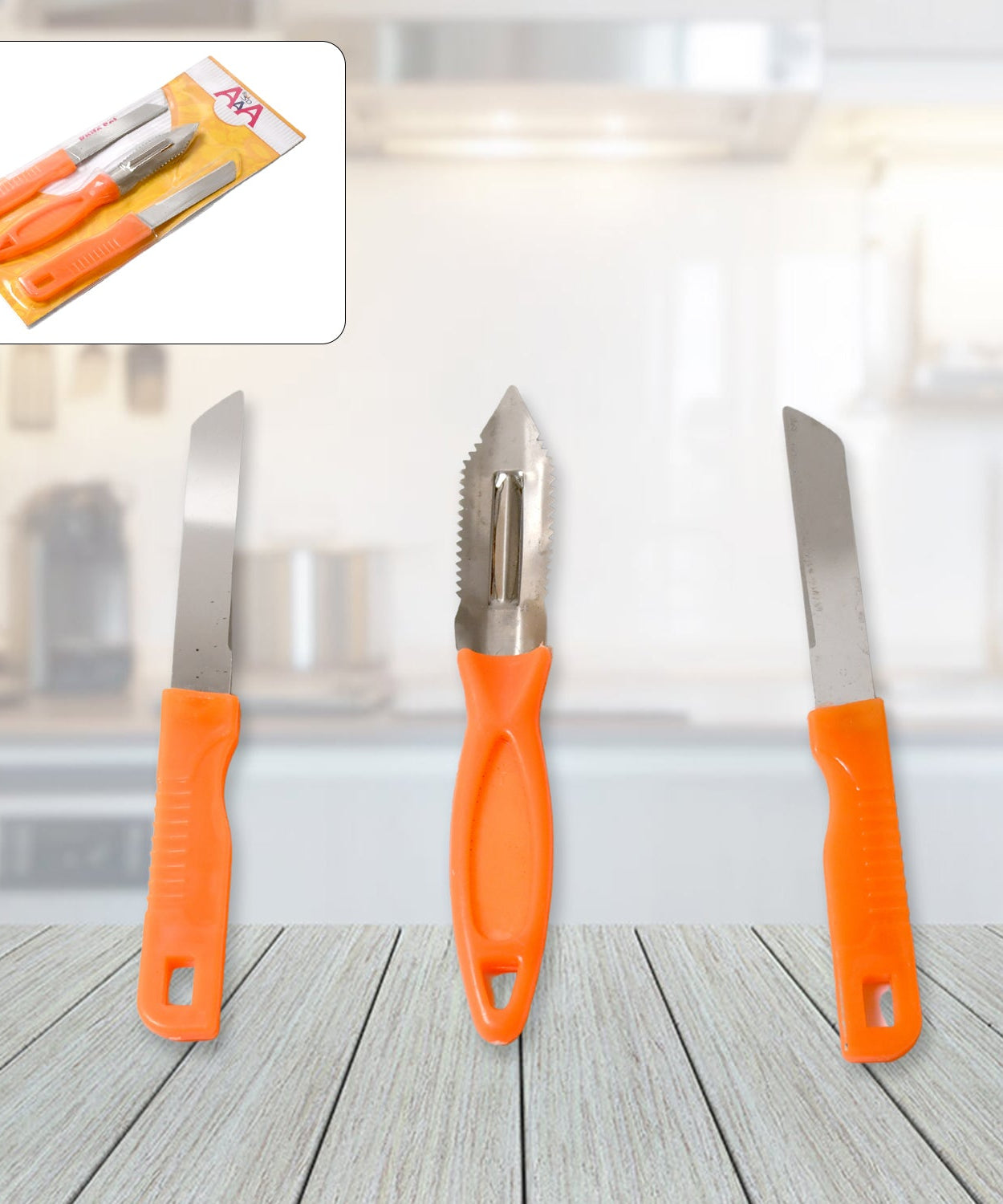 3in1 Multipurpose Stainless Steel Classic Kitchen Knife Set of 3 for Fruits and Vegetable Chopping / Cutting / Peeling, Kitchen Knife / Vegetable Peeler / Plain Knife
