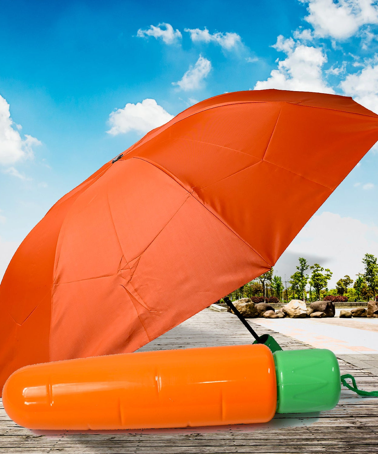 Vegetable shaped Folding Umbrella, Plastic Case Creative Fashion Folding Mini Sun Shade Rain Umbrella, Unique Umbrella, Sun & UV Protection, Cute Design (1 Pc)