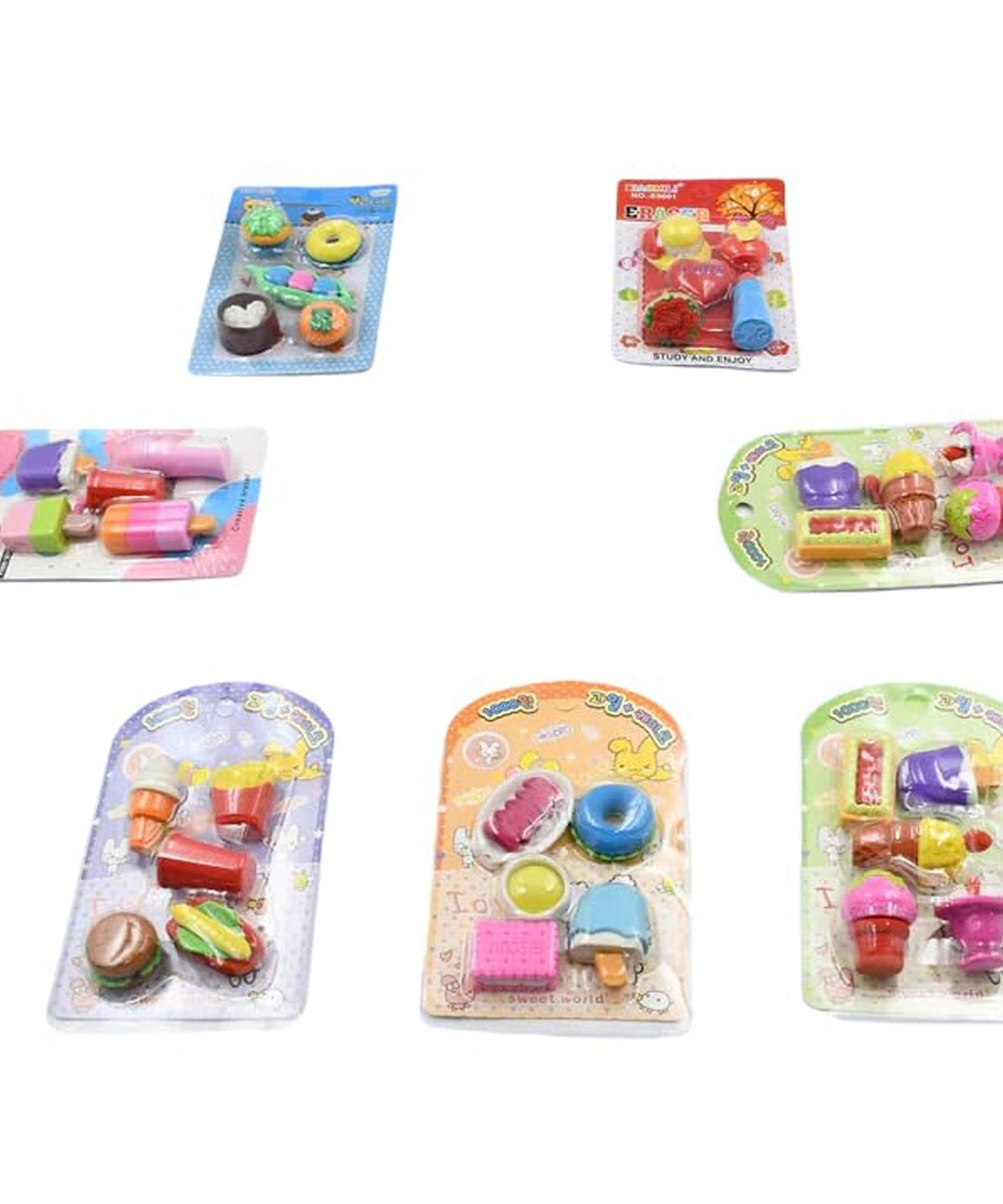 Mix Design Fancy Erasers Set – Colorful & Stylish Erasers for Kids, Birthday Gift & School Prize (1 Set)