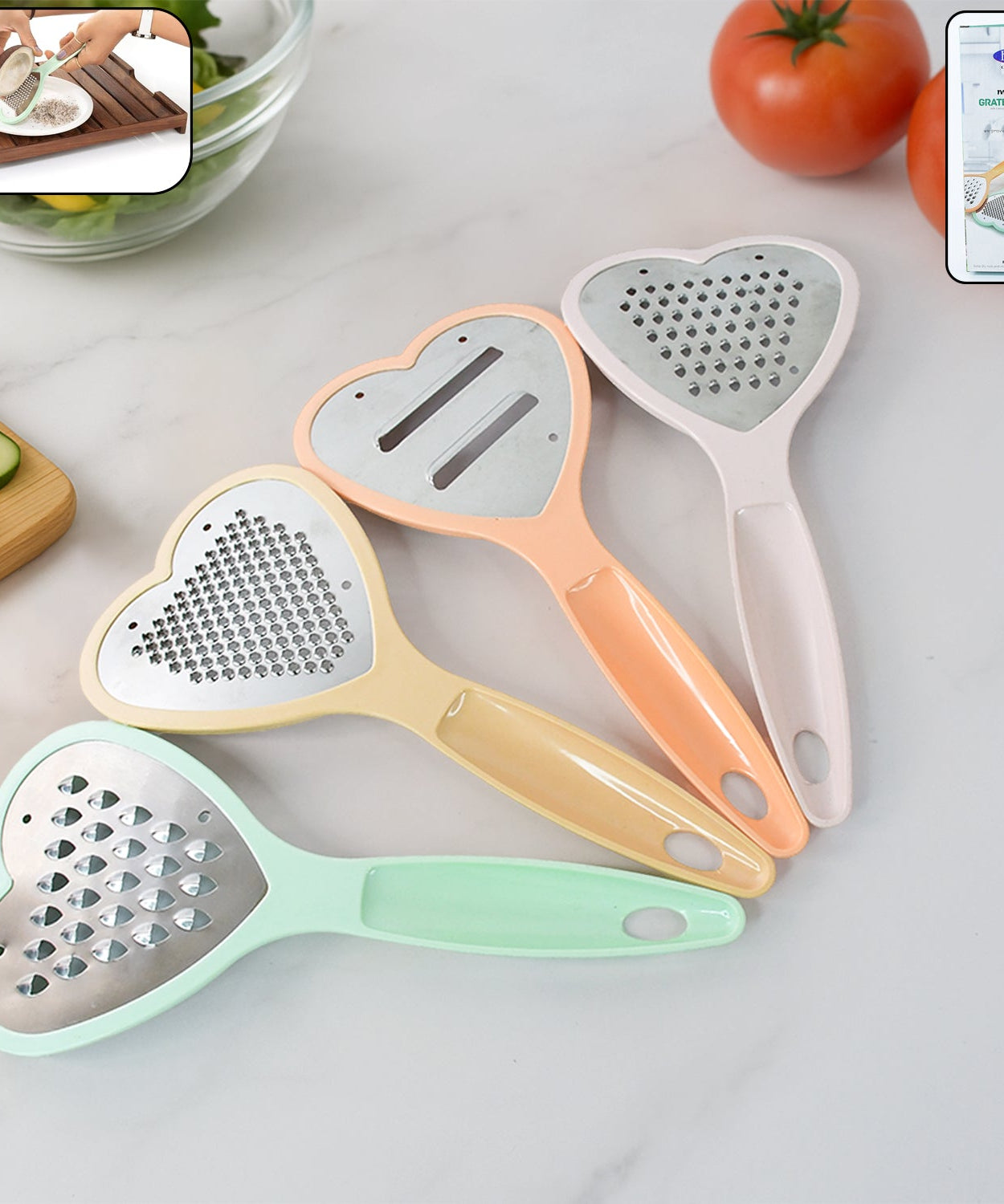 Heart Grater Set and Heart Grater Slicer Used Widely for Grating and Slicing of Fruits, Vegetables, Cheese Etc. Including All Kitchen Purposes.