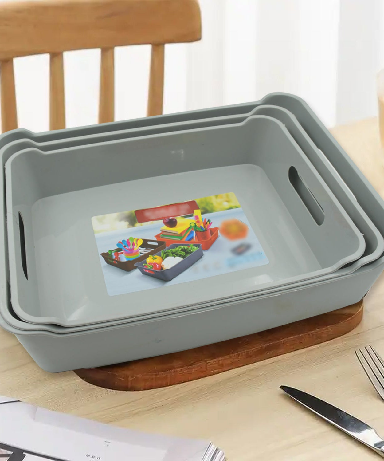 Multipurpose Organising & Storage Plastic Tray,  Fruit & Vegetable/ Multi Purpose Tray, Organizer for Kitchen, Countertop, Cabinet, Bathroom Plastic Storage Basket For Store Fruits, Vegetables, Magazines, Cosmetics, Stationary Set of 3