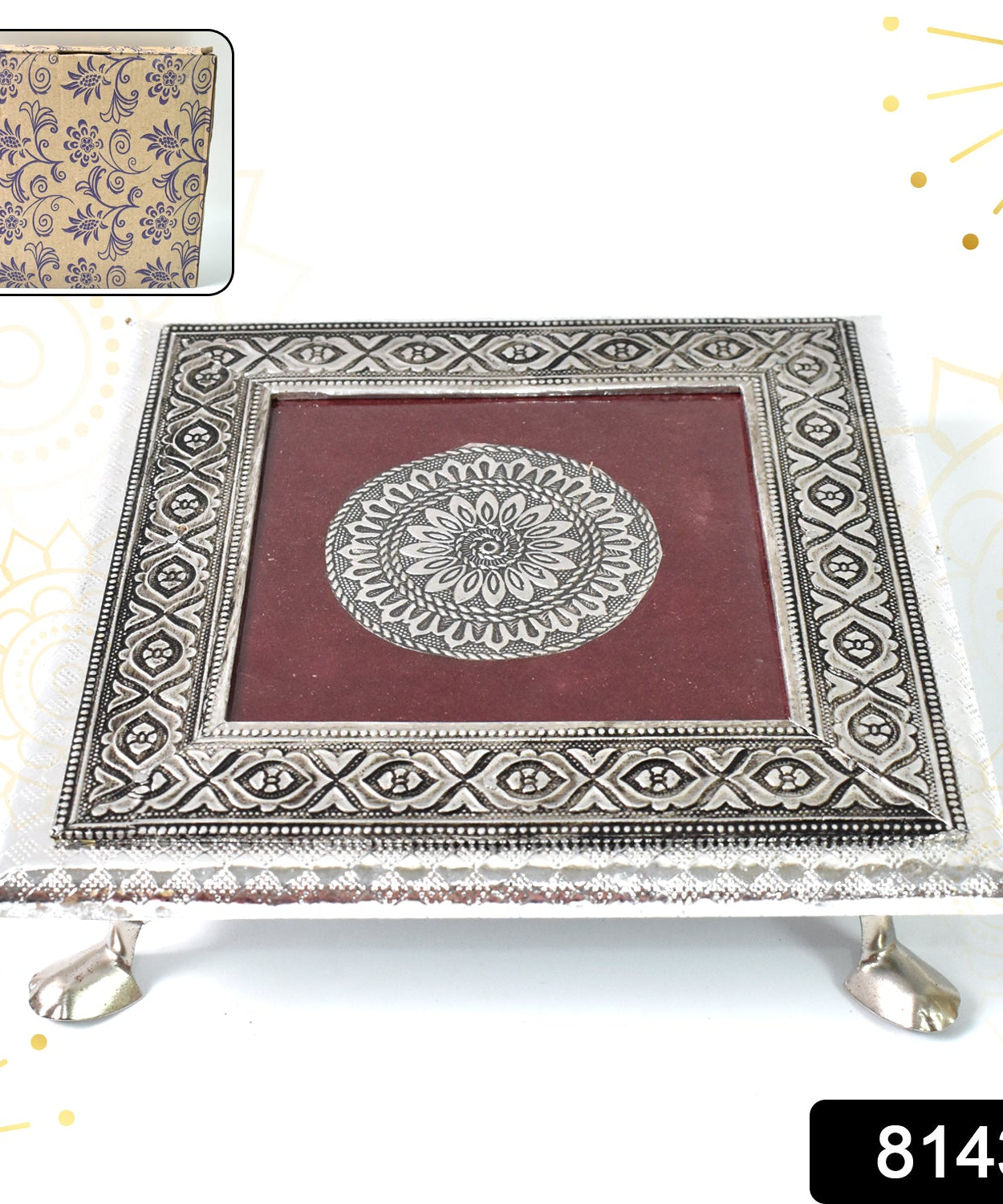 Engraved Mandala Silver Chowki