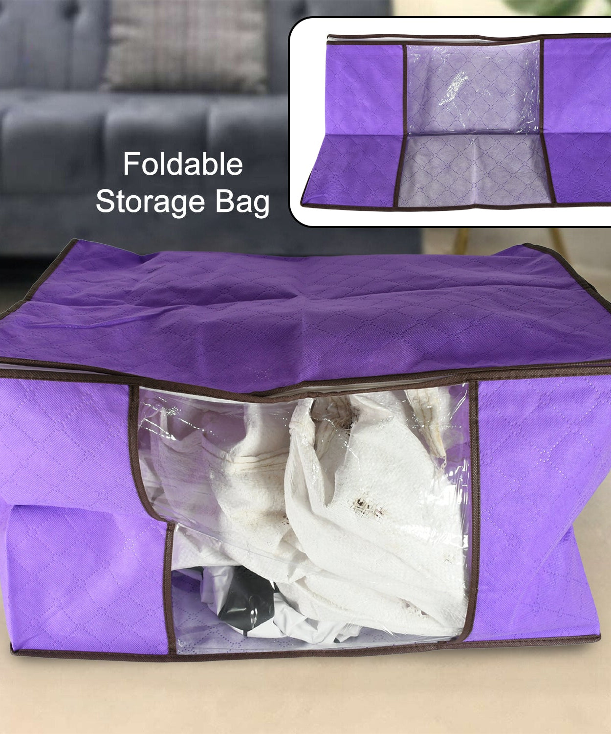 Clothing storage bag with zipper, non-woven storage bag for storing the clothes and sarees.