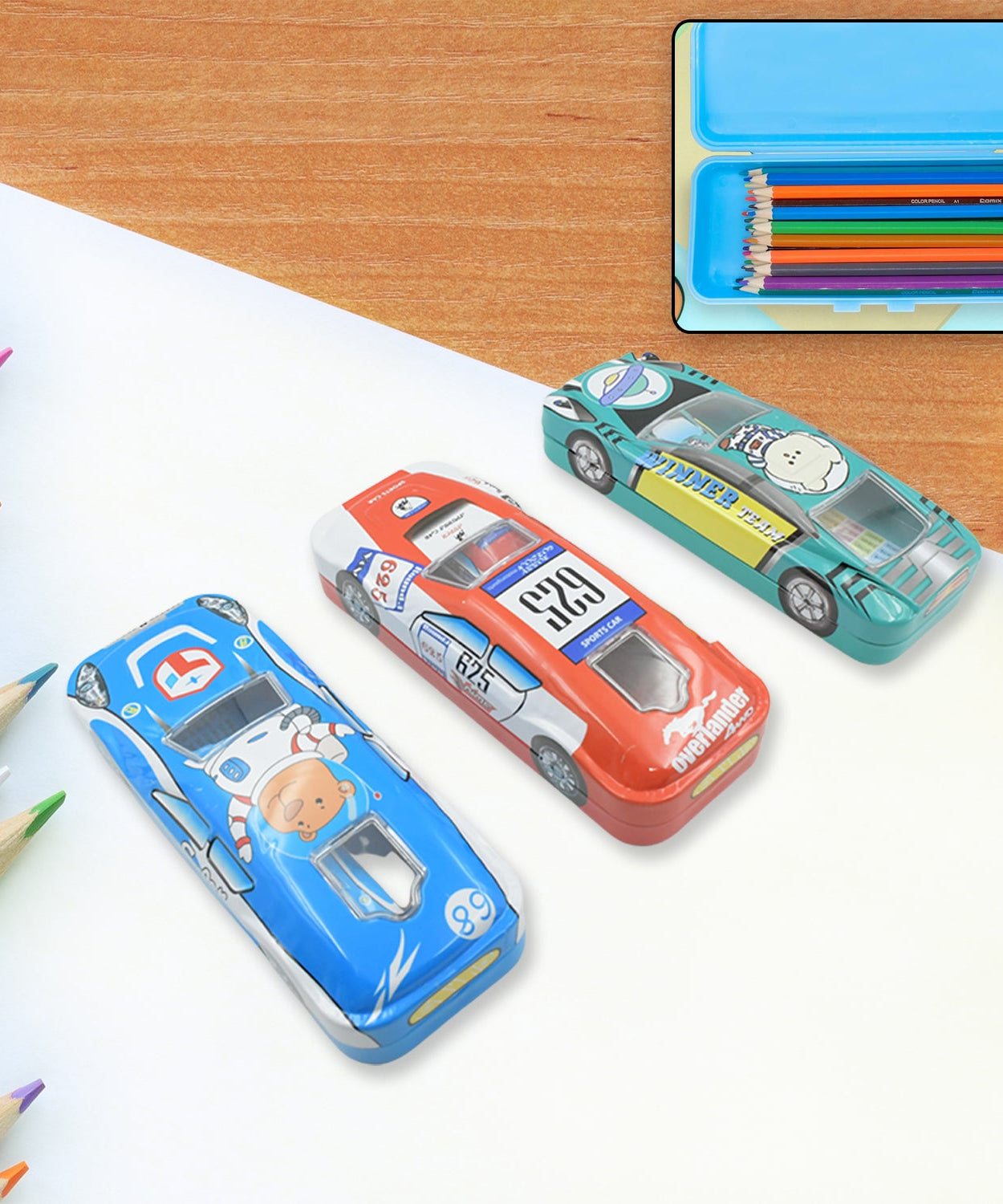 Kids' car-shaped metal pencil case