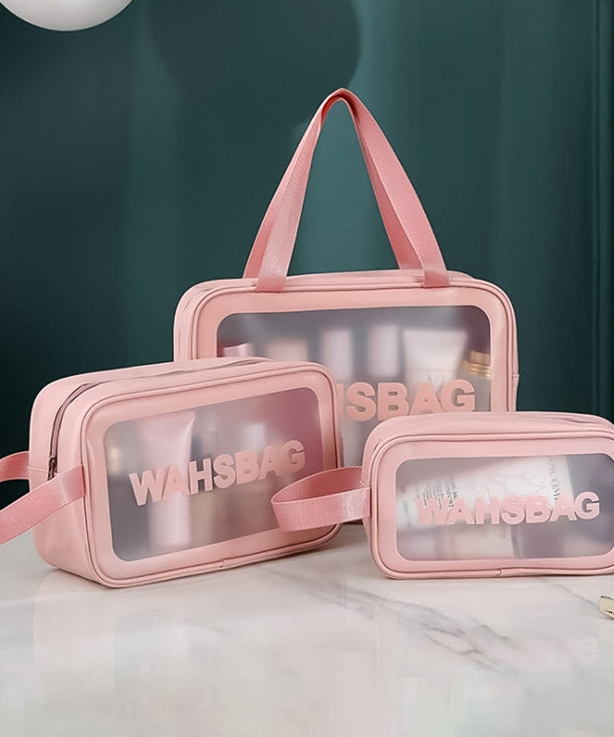 Cosmetic Pouch, Make up Bag for Home & Travel, Toiletry Bag for Cosmetics, Brushes, Accessories Set of 3 Small, Medium & Big - Wash Bag