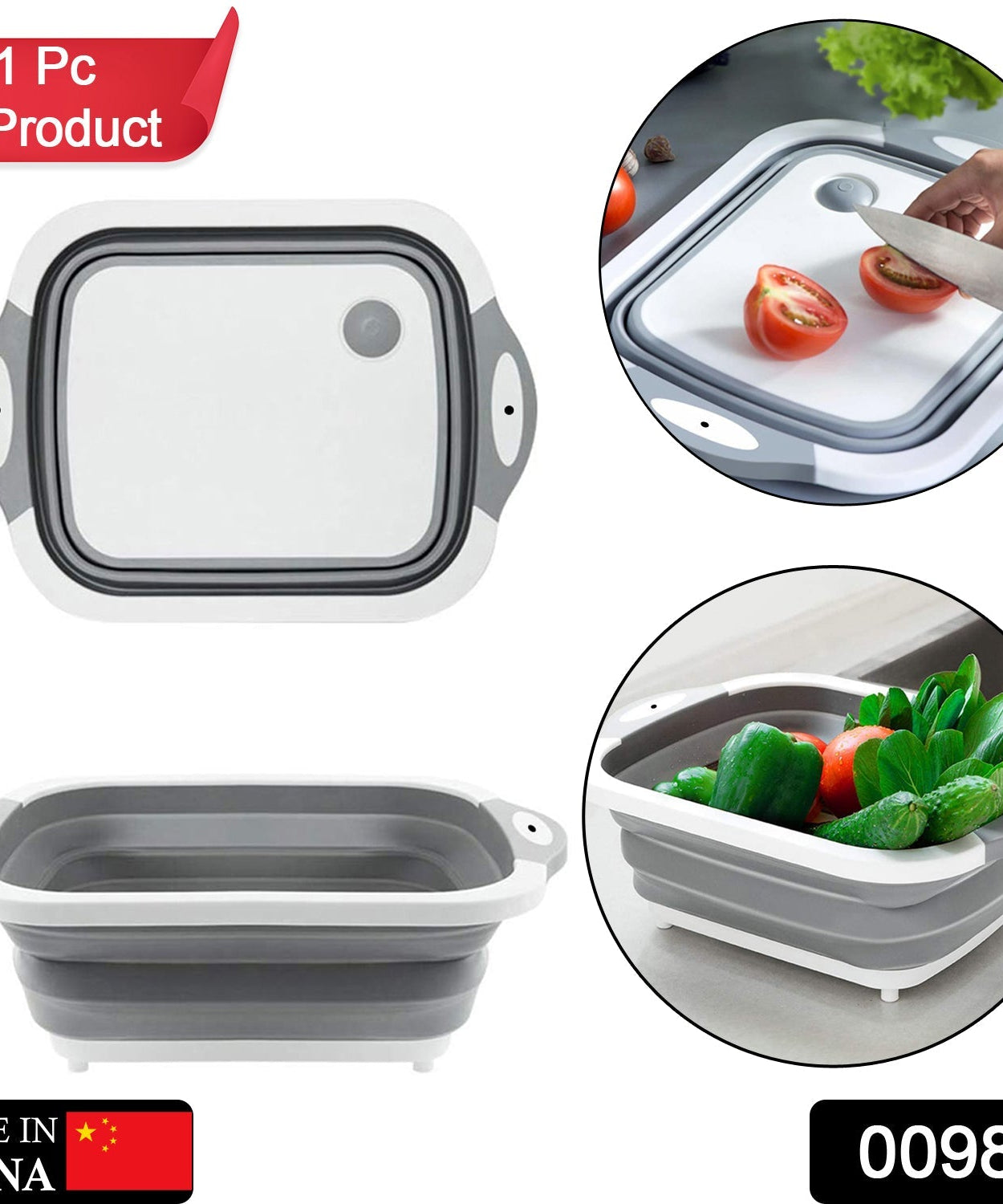 Cutting board with dish tub basket, collapsible design