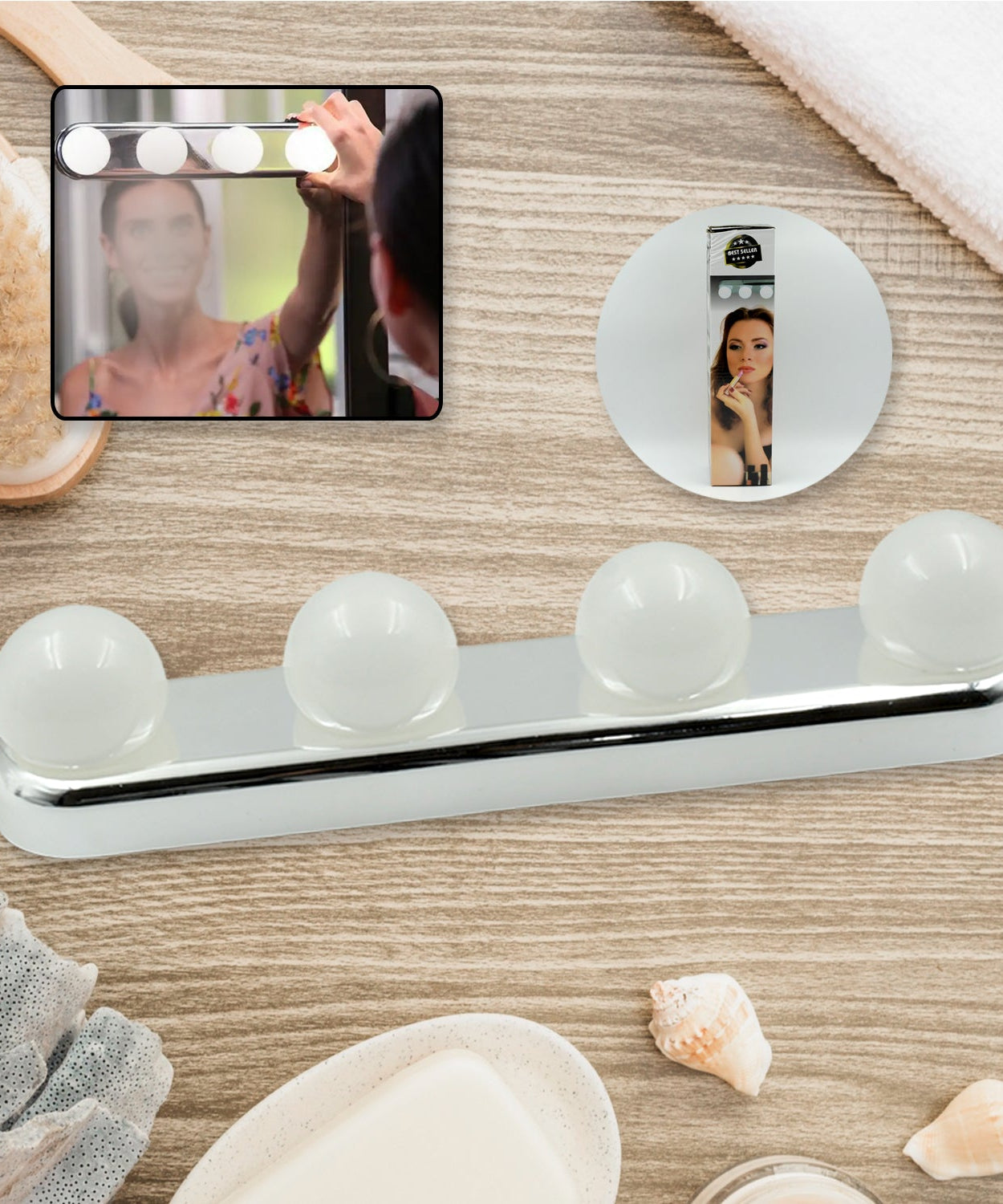Portable makeup mirror with bright LED lights