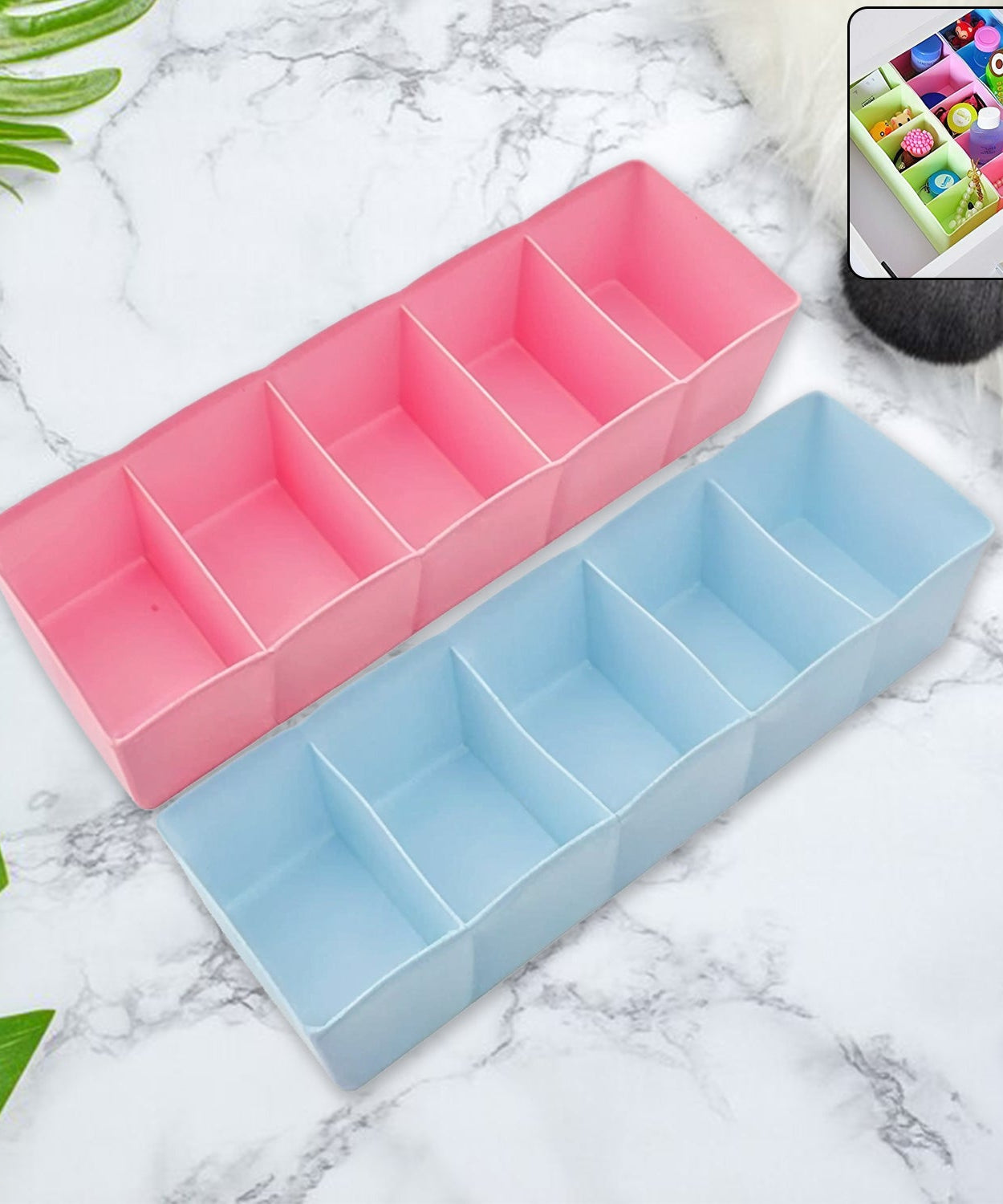 5 Compartments Socks / Handkerchief / Underwear Storage Box Socks Drawer Closet Organizer Storage Boxes (pack of 2)