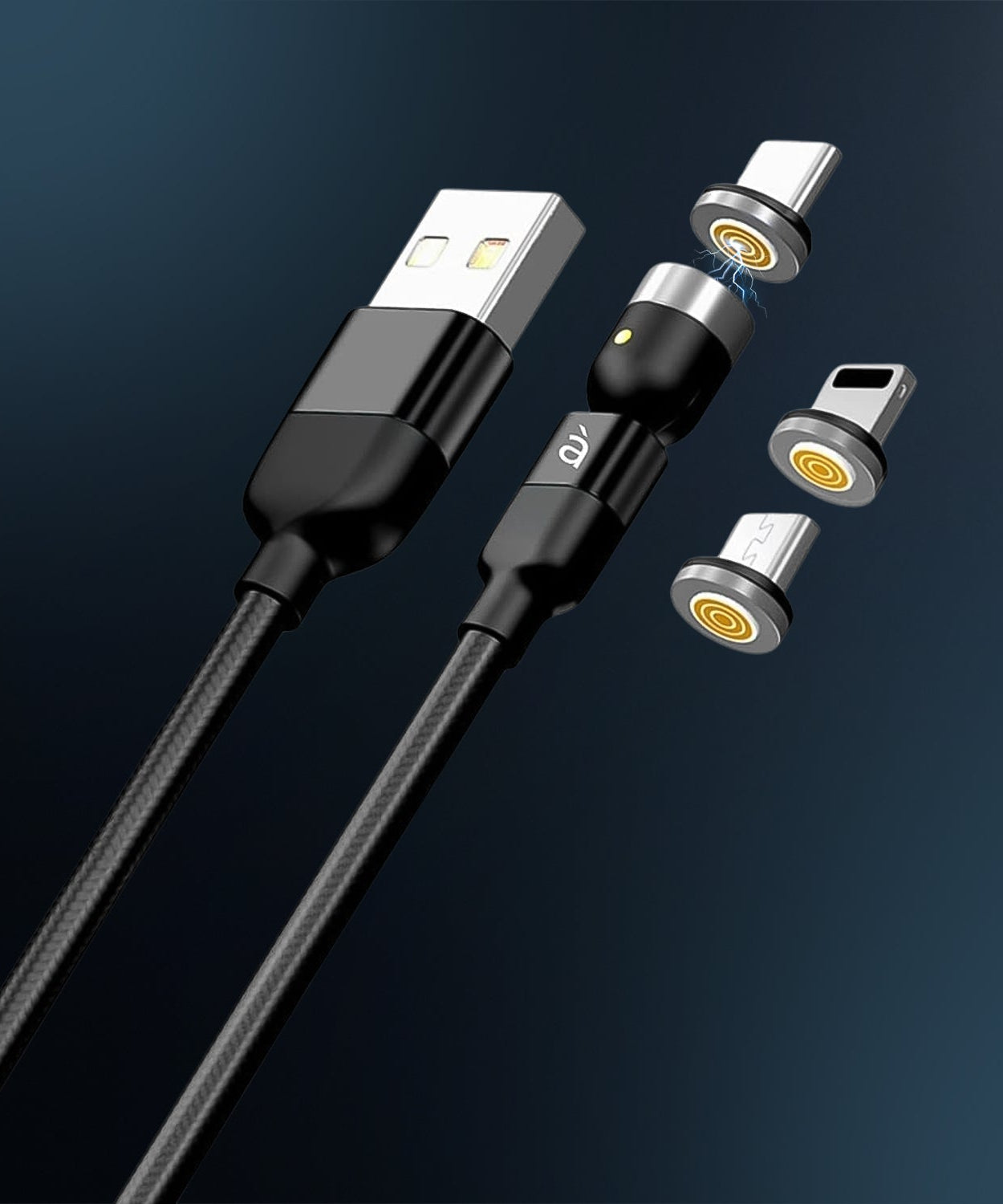 3 in 1 Magnetic USB Charging Cable | USB-c Android and Lightning with Extra Protecting Nylon| Strong Magnetic Cable with Full Rotation Support Fast Charging