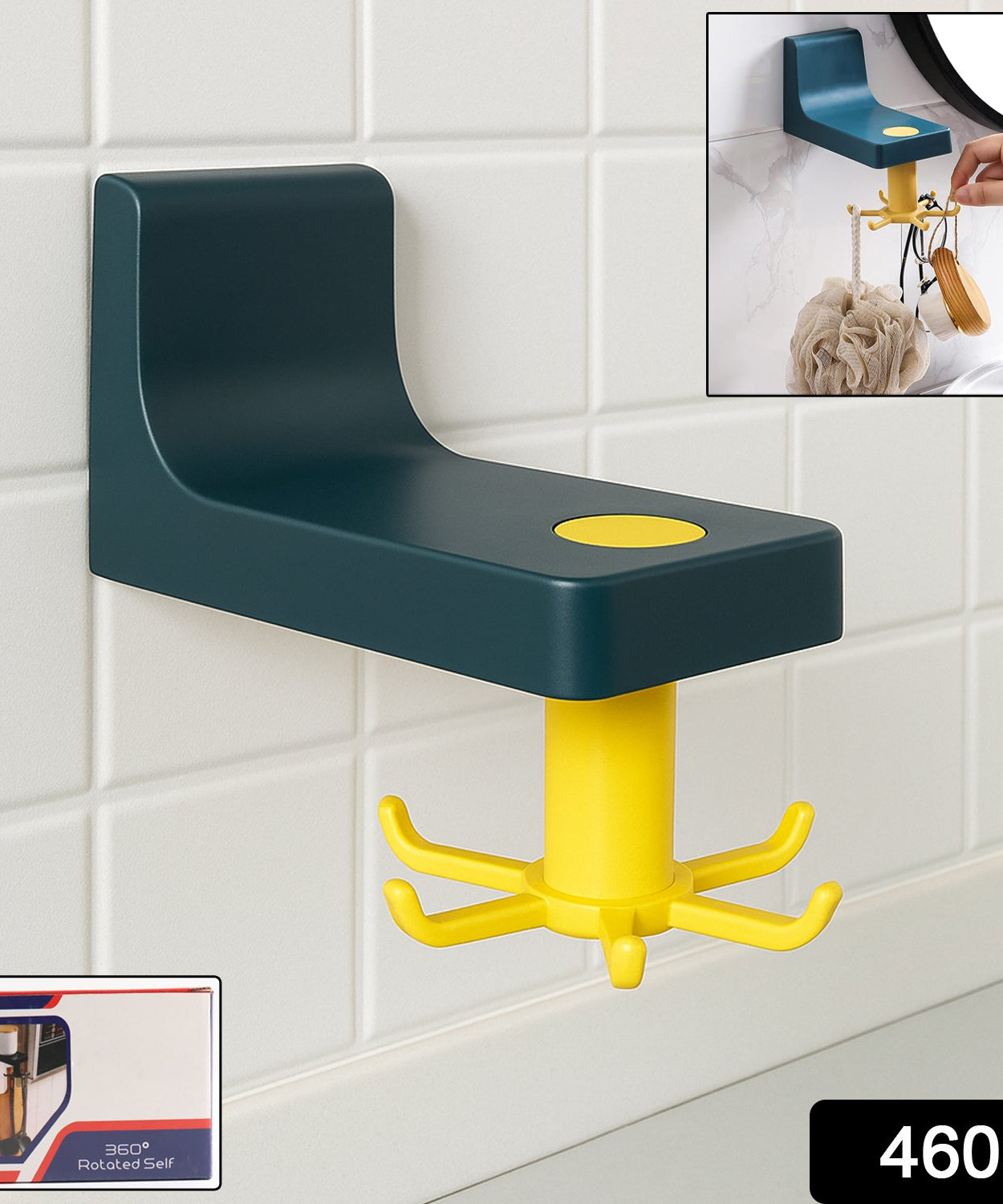 360 Degree Rotating Self Adhesive Plastic Wall Hook Hanger; Multifunctional Hanger with 6 Heavy Duty Claw Hooks