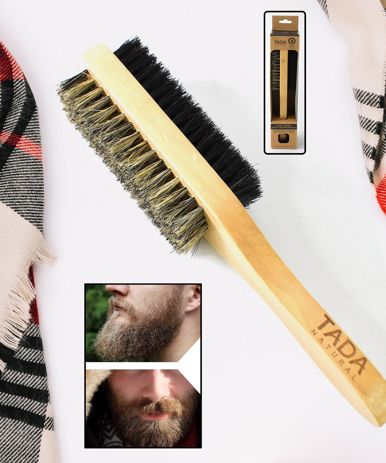 2 in 1 Dual Side Hair Bristle Beard Brush for Men Beard Comb