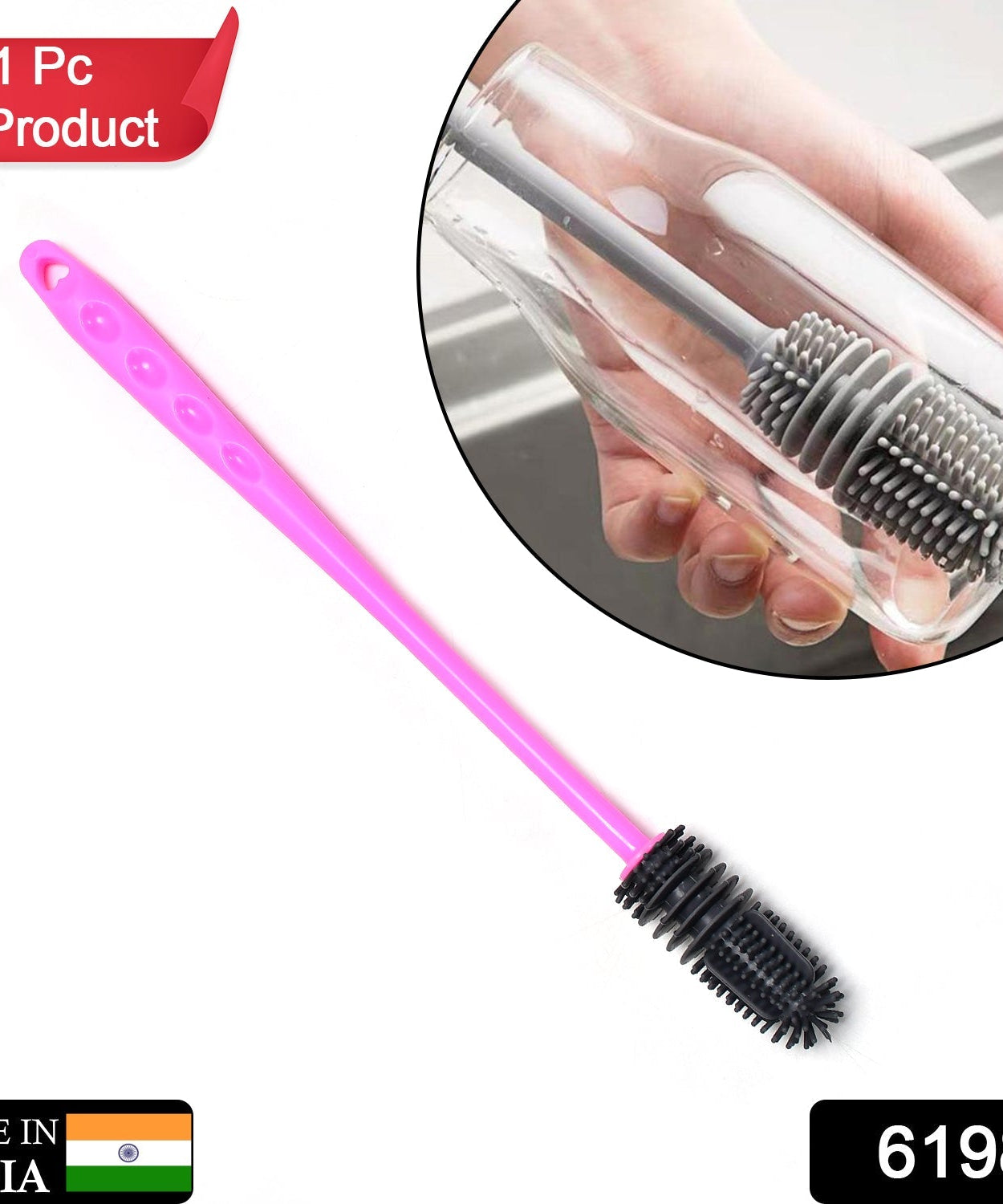 Bottle cleaning brush with long handle, for narrow containers
