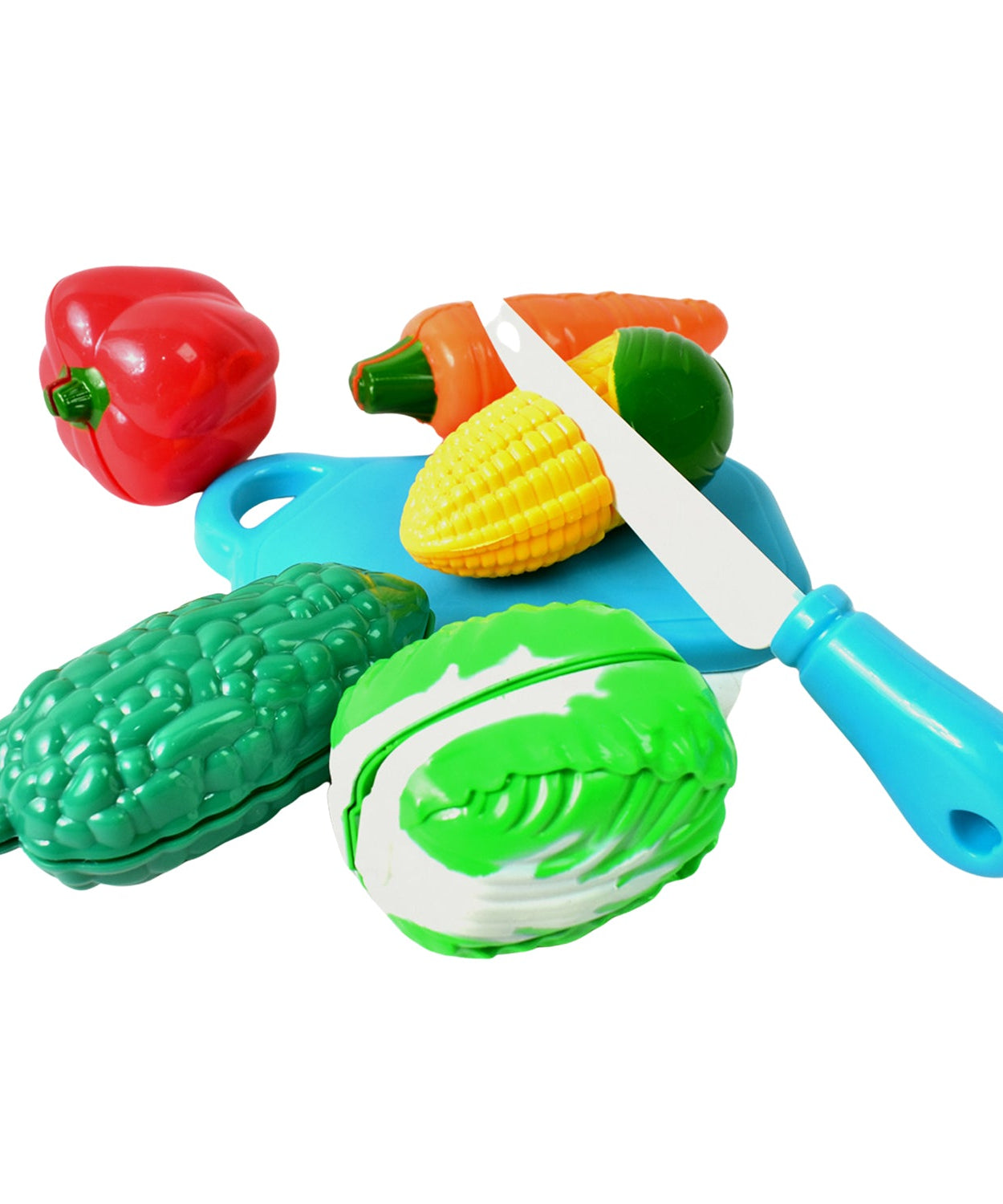 Realistic slice-able fruits and vegetables cut in 2 part play toy set