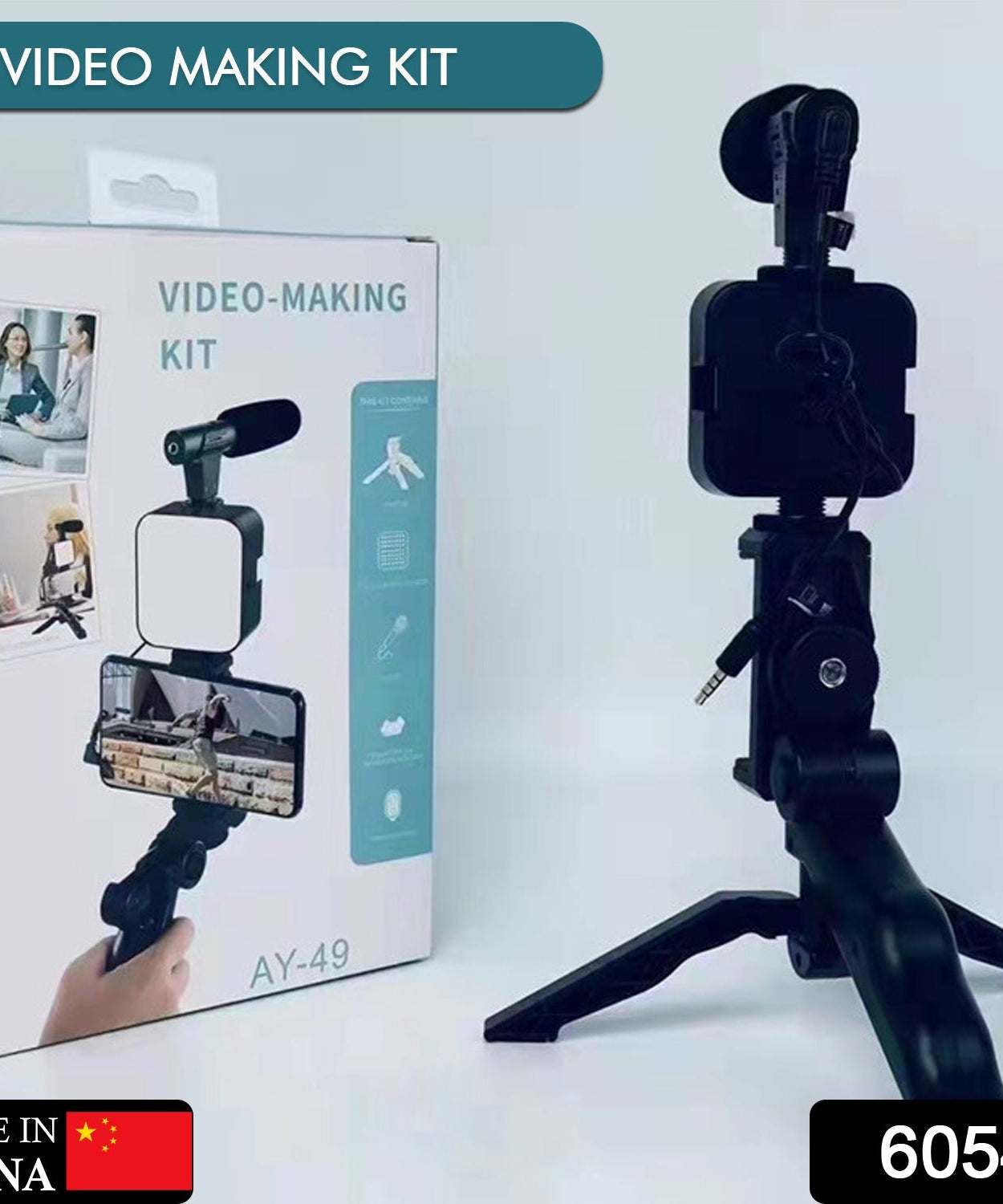 Vlogging kit with mic and phone holder