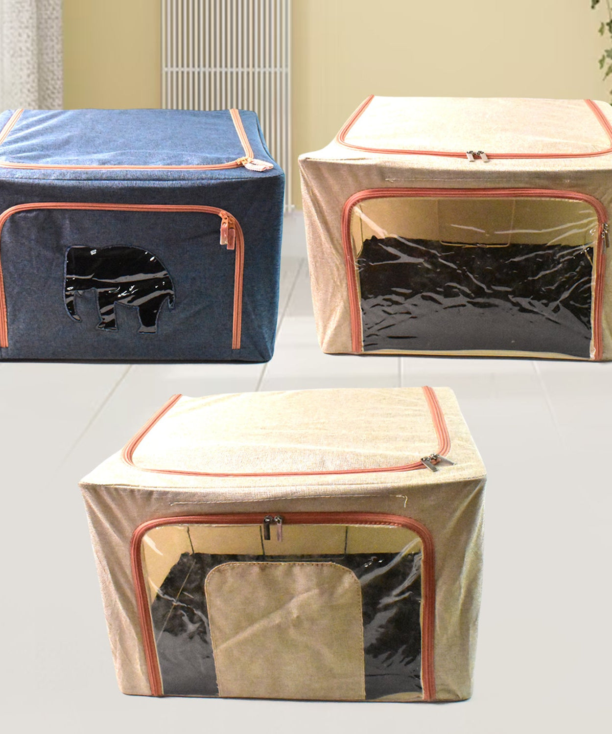 Zippered Closet Storage Box with Lid, With Window (Mix Design & Size / 1 Pc)