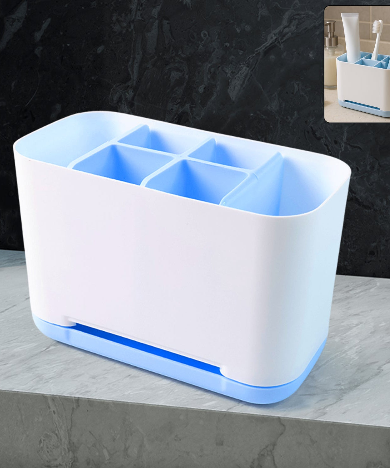 6 Compartment Multi Purpose Organizer Toothbrush Holder Stand Plastic Caddy (1 Pc)