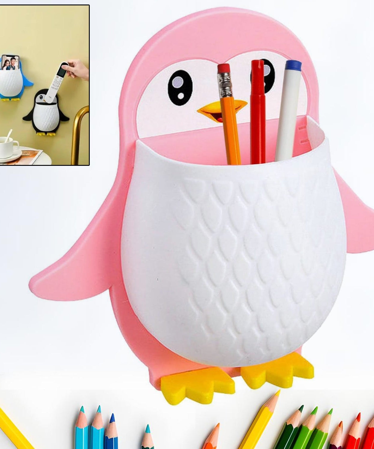 Penguin Storage Box, Adhesive Remote Case, Electric Toothbrushes Holder, Universal Controller Holder, Wall Nightstand, Office Plastic Wall Mount