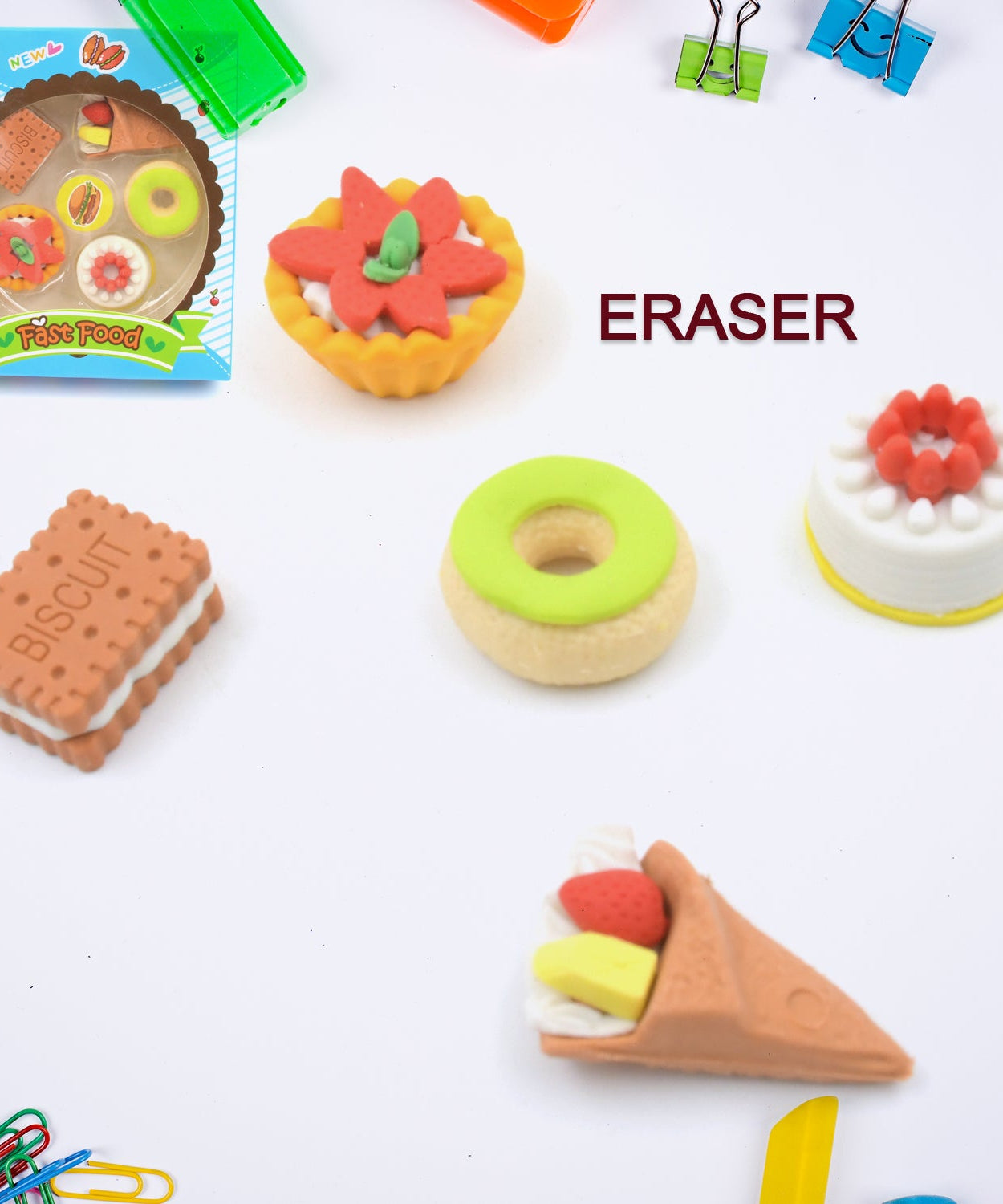 3D Fast Food Erasers Set, Cute Mini Colorful Erasers for Kids Gift & School (5 Pcs)