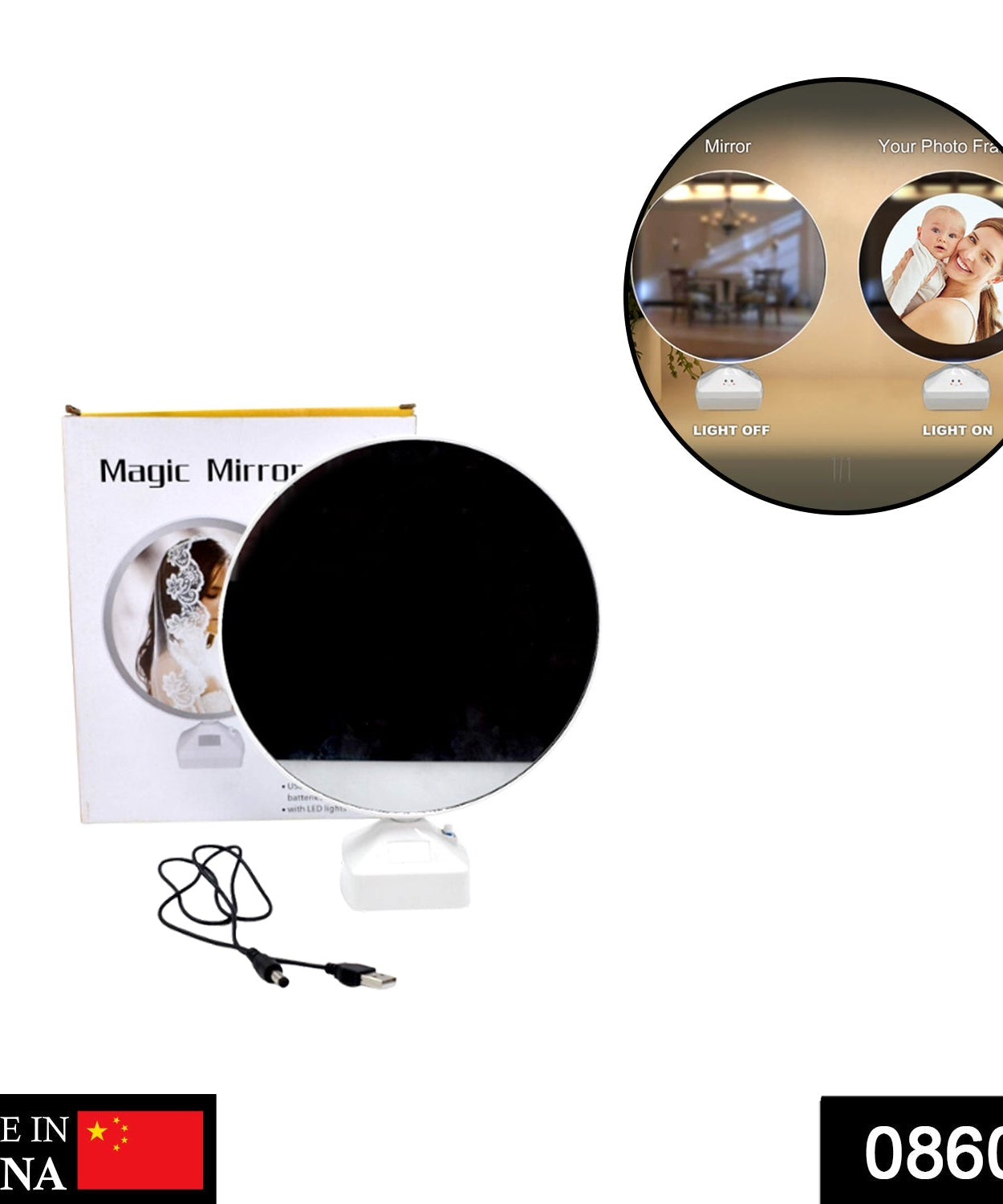 LED mirror light with a curved design for wall installation