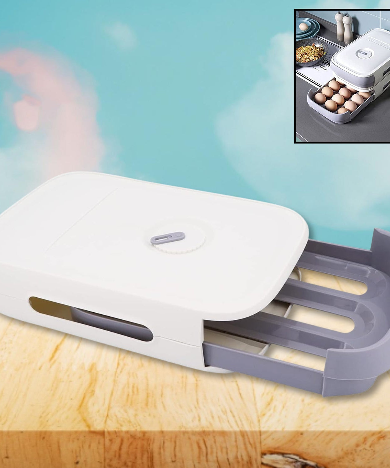 Egg Storage Box Plastic Egg Drawer Fridge Egg Organizer Egg Keeper Refrigerator Egg Drawer Plastic Egg Carton Covered Egg Holder Pantry Egg Bin Household Egg Tray (1 Pc)