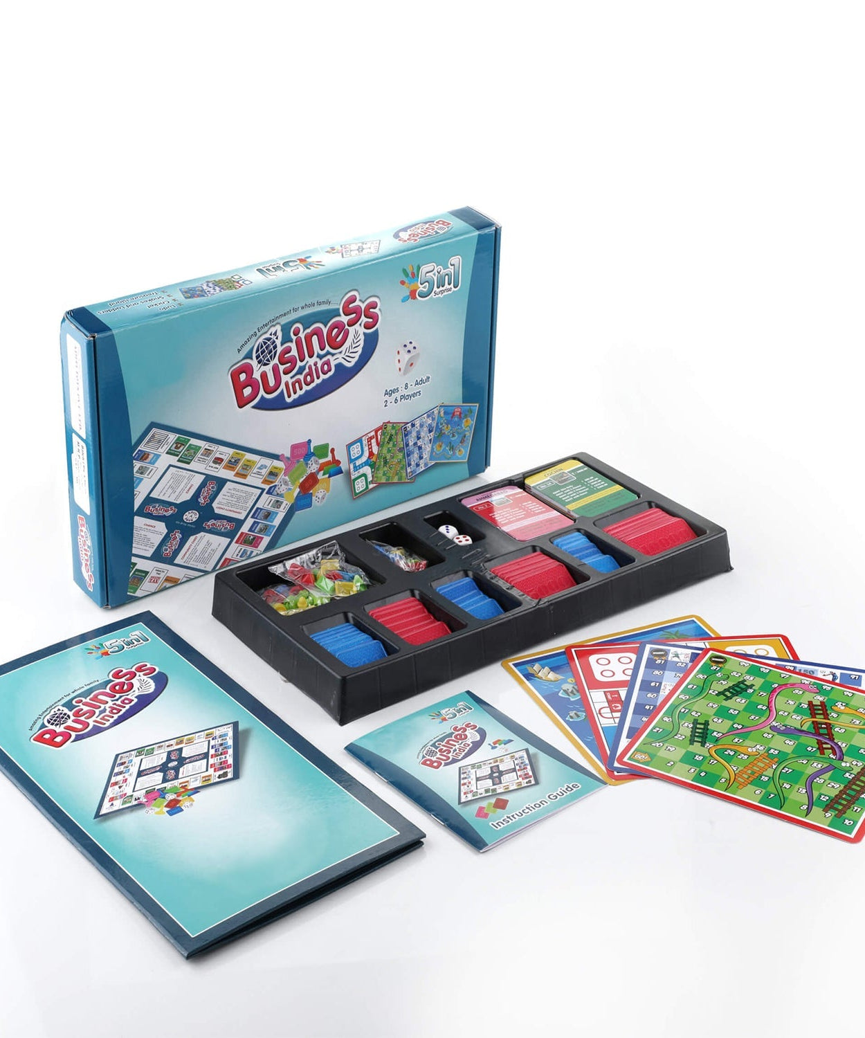 Business game set with plastic money coins and game board