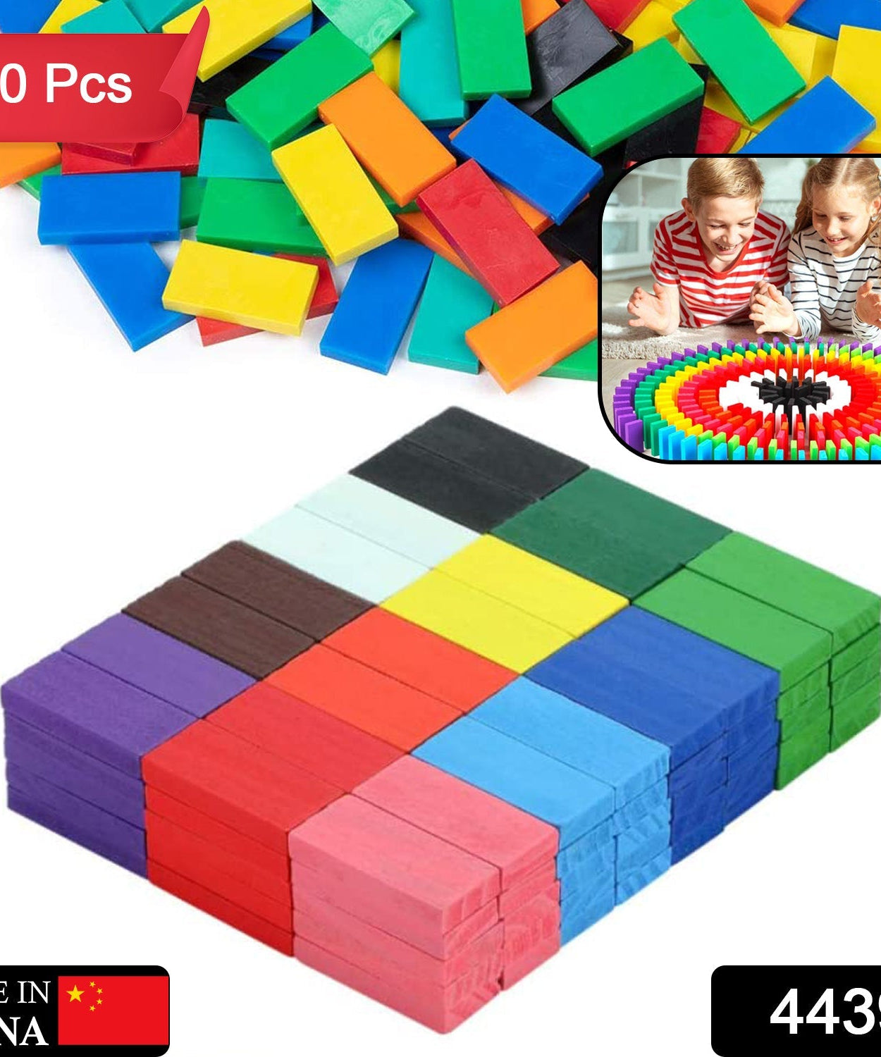 Domino blocks spread out in various colors