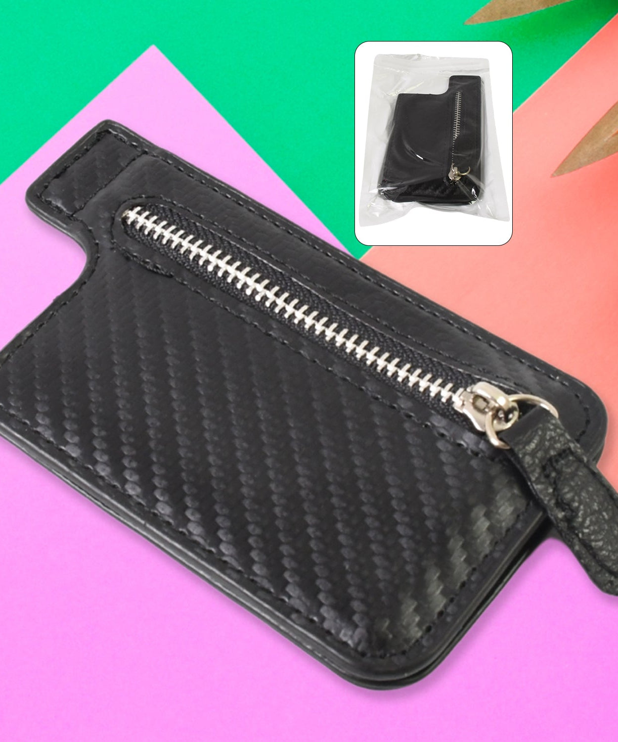 Black Adhesive Mobile Card Holder Pocket
