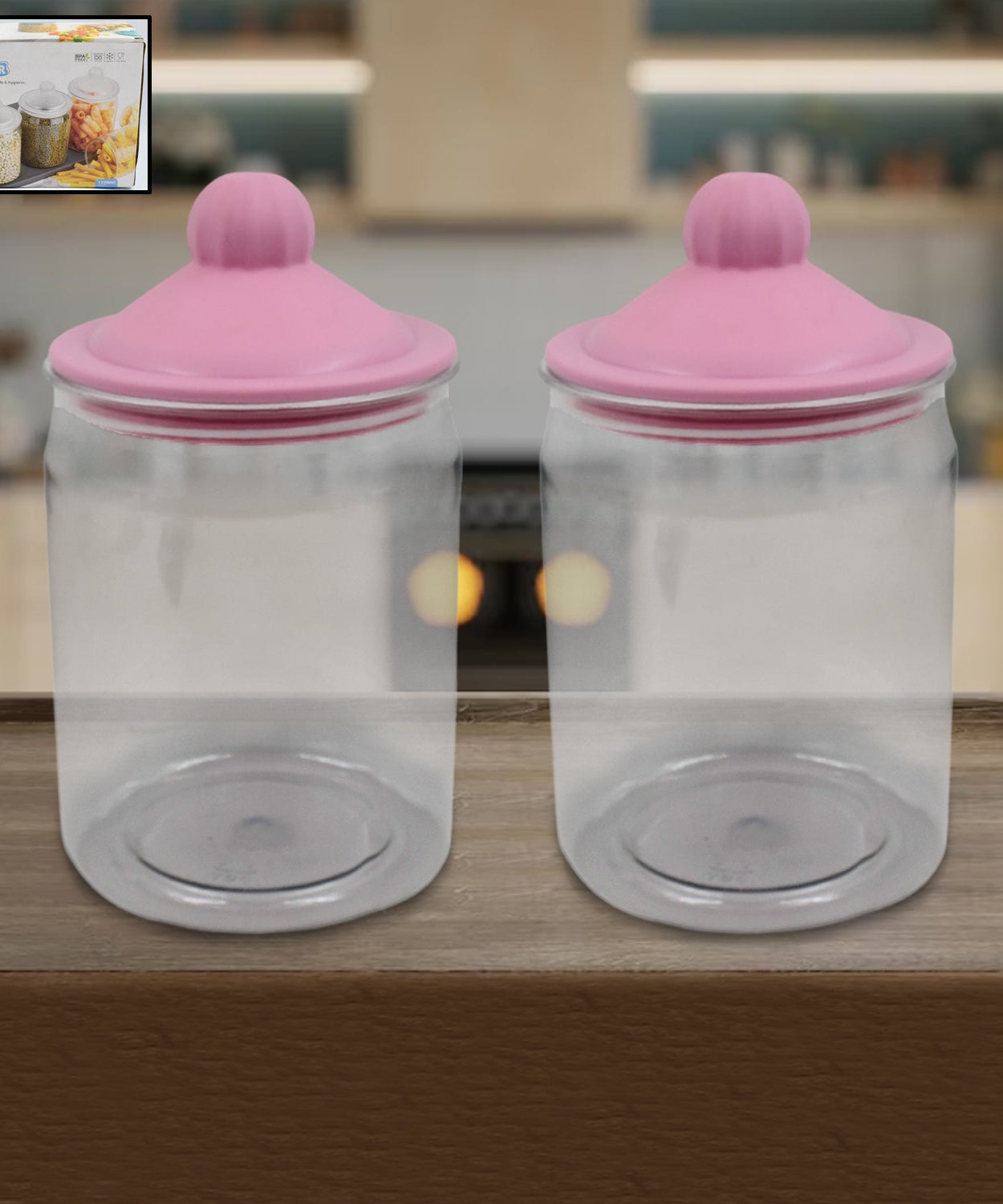 Transparent Kitchen Plastic Container/ Jar Set (2 Pcs Set / 1100 ML Approx)