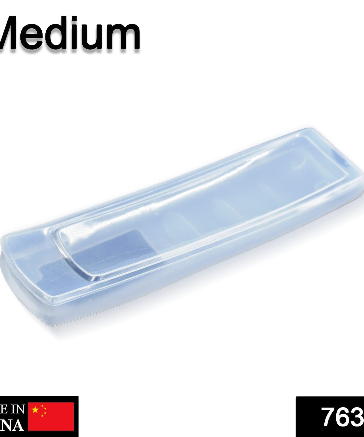 Remote control pouch cover with a transparent finish.