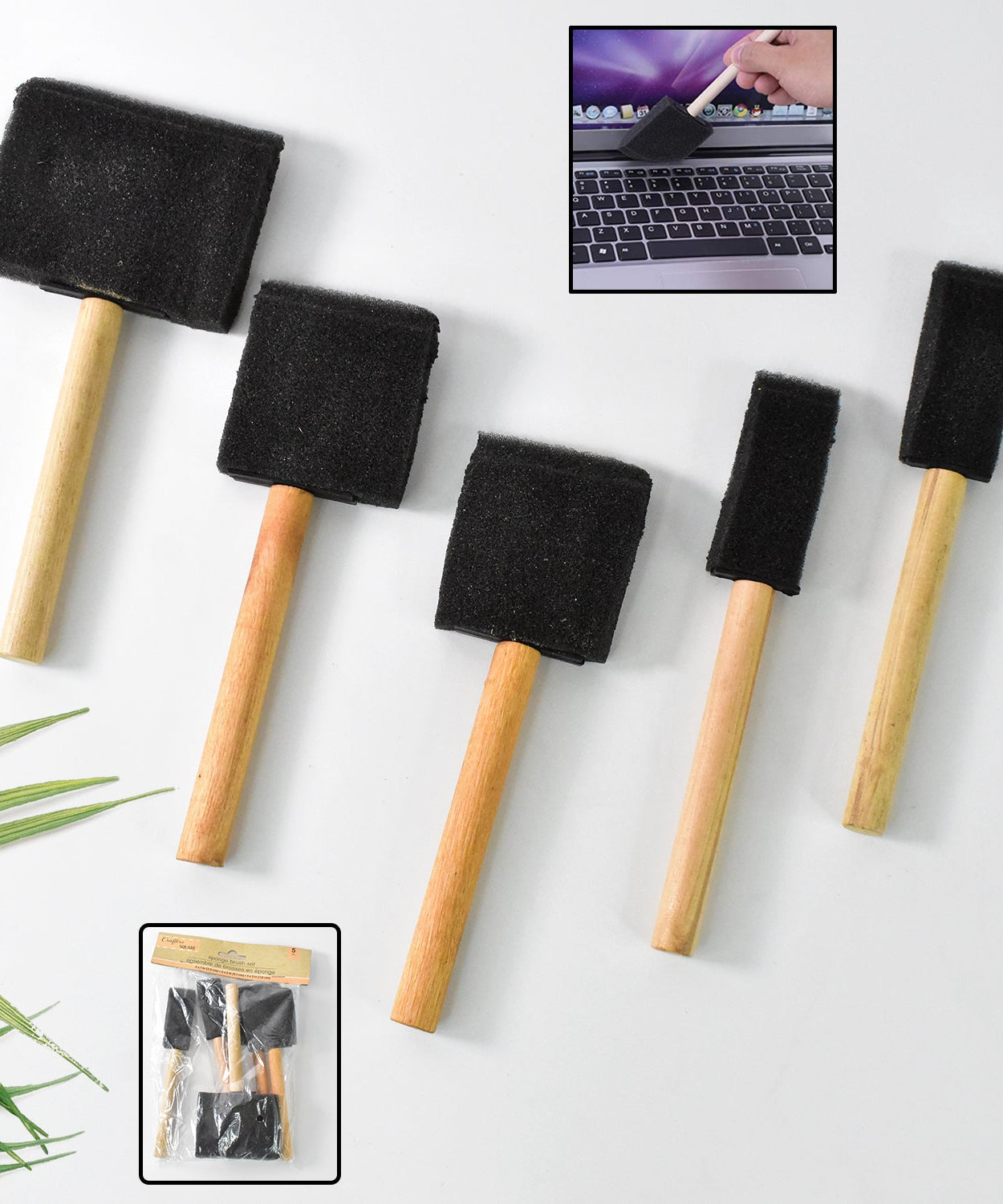 Multipurpose Sponge Brushes for Painting with Wooden Handles