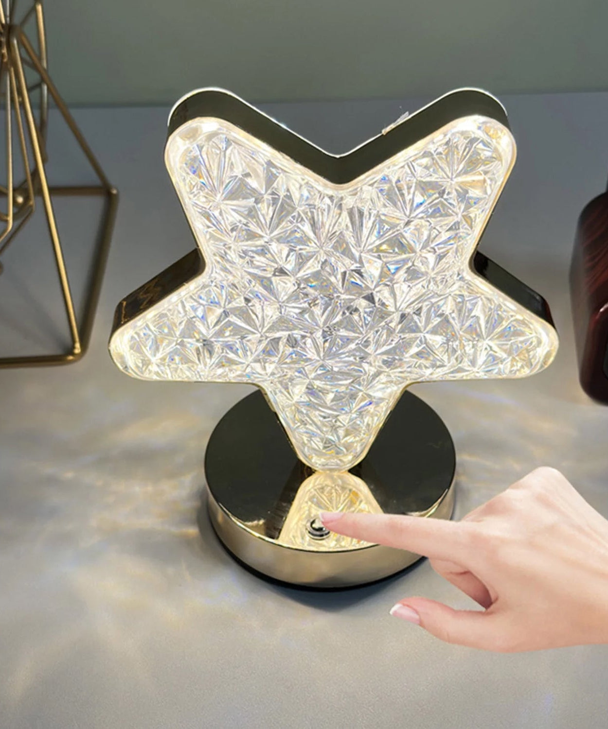 Star Crystal Diamond Touch Lamp – USB Rechargeable, 3-Way Dimmable