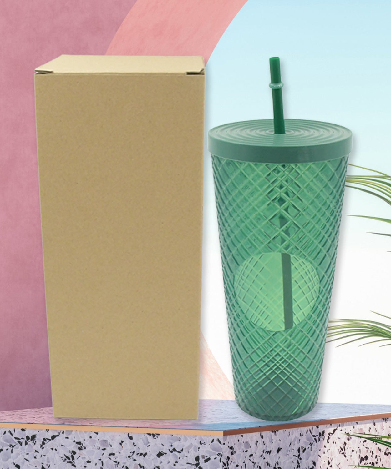 Cup with Straw &  LED Lighting Reusable Matte Studded Tumbler with Leak Proof Lid Water Cup Travel Mug Coffee Ice Water Bottle Double Walled Insulated Tumbler BPA Free (1 Pc)