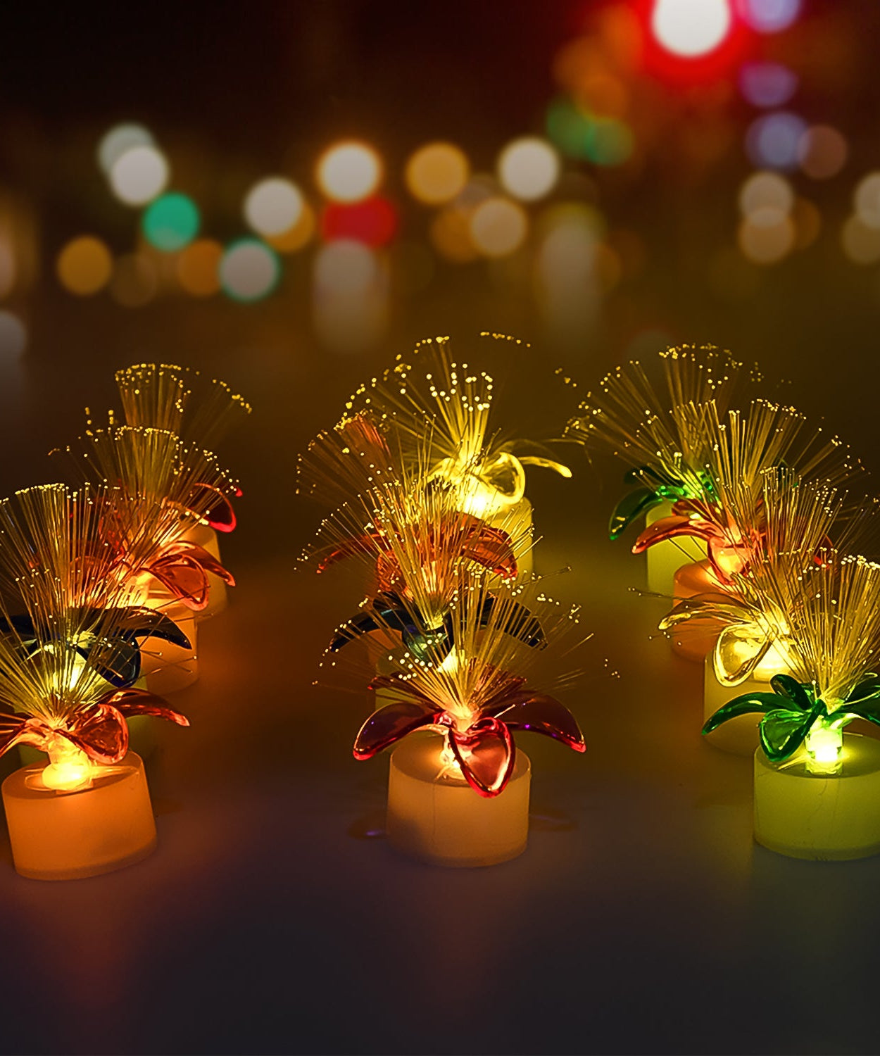 Fiber Optic Light, Mini Color Change LED Table Centerpieces, Light Up Candle, Diwali - Pack of 12