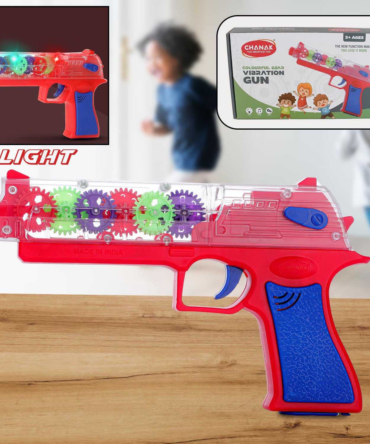 Plastic Gear Simulation Laser Toy Gun – 3D Lights, Music & Rotating Gear (1 Pc, 3+ Years)