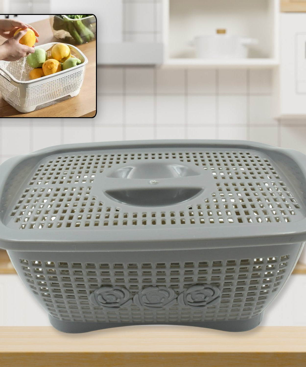 Multipurposes Plastic Basket, Organizer for Kitchen, Countertop, Cabinet, Bathroom with Lid, Plastic Storage Basket For Store Fruits, Vegetables, Magazines, Cosmetics, Stationary (1 Pc / Mix Color )