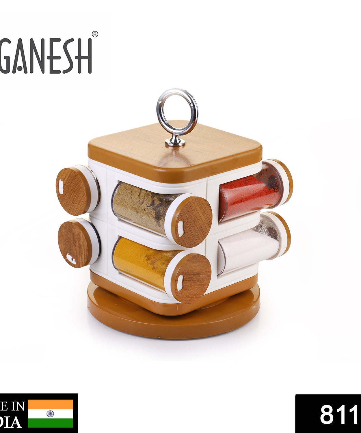 Plastic spice rack by Ganesh Storewell, set of 8 jars.