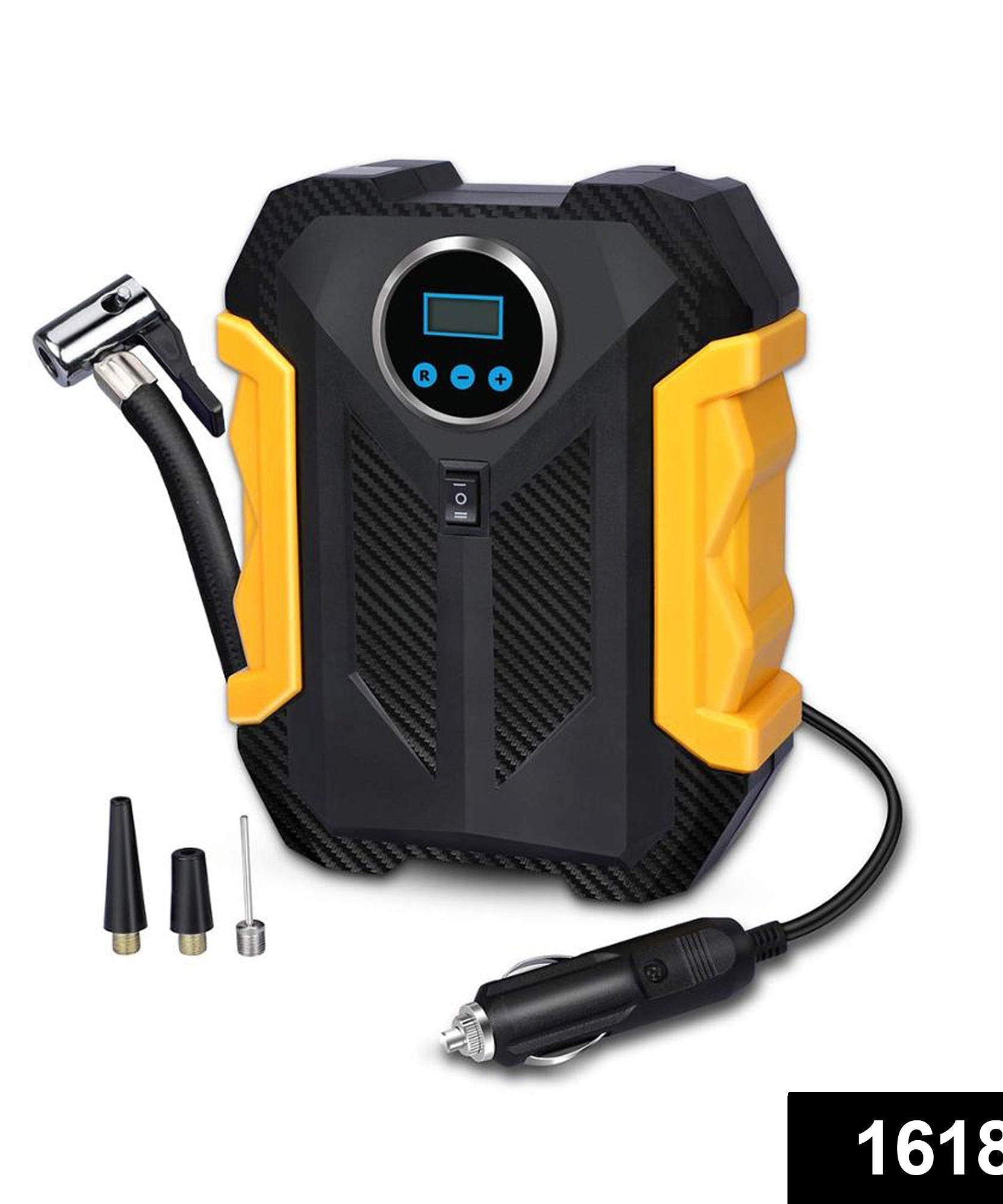 Compact electric air pump for car and bike tires.
