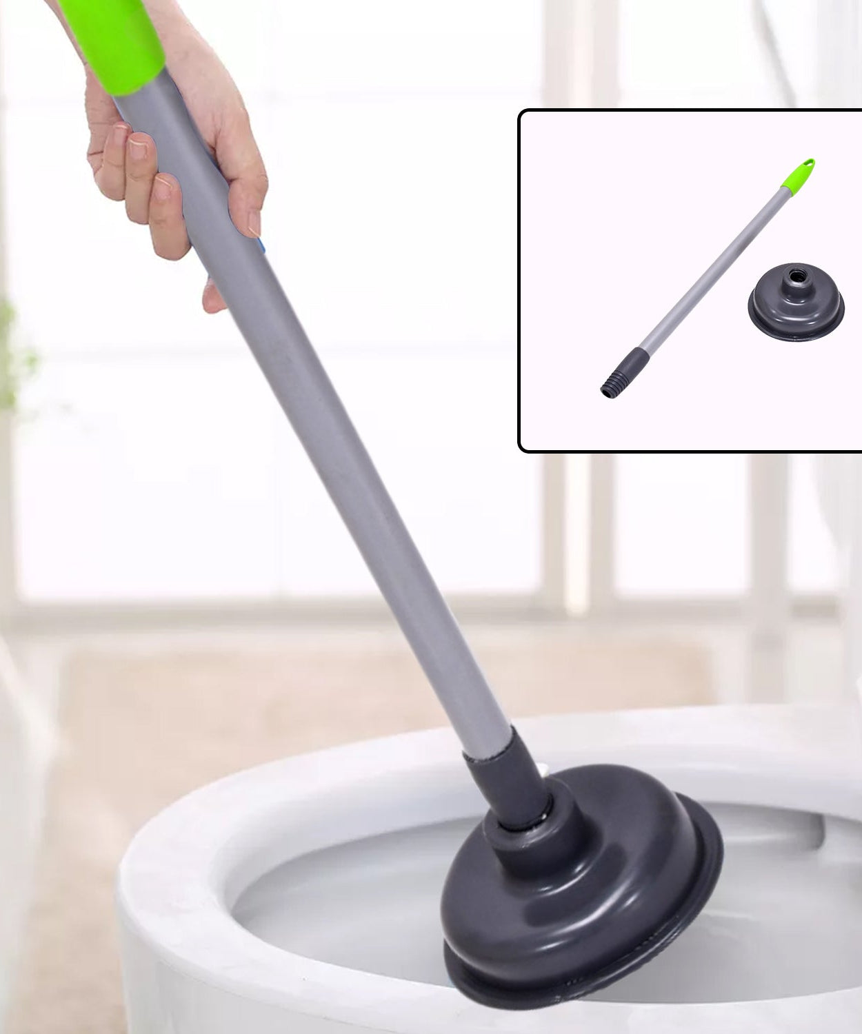 Toilet plunger with black handle, simple design