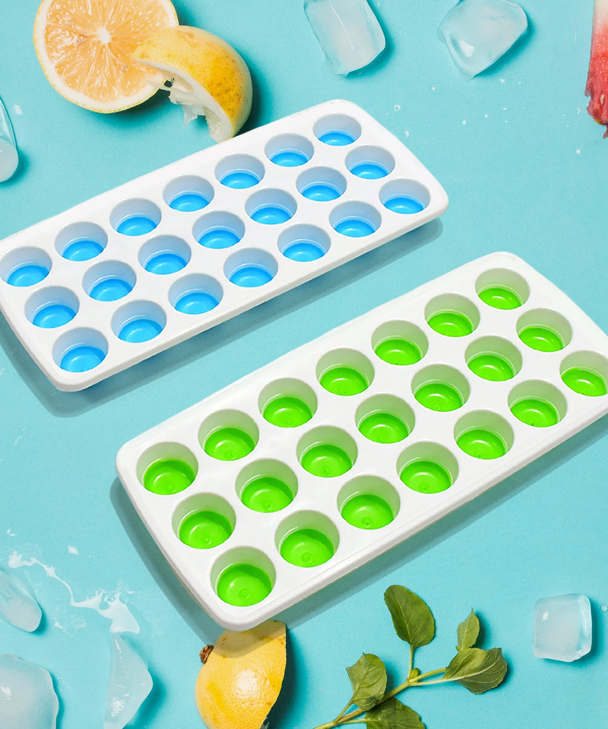 21 Cavity  Up Ice Cube Trays-Easy Release, Flexible Silicone Bottom - Stackable, BPA Free, Food Grade - for Convenient Freezer Ice Making (2 Pc Set)