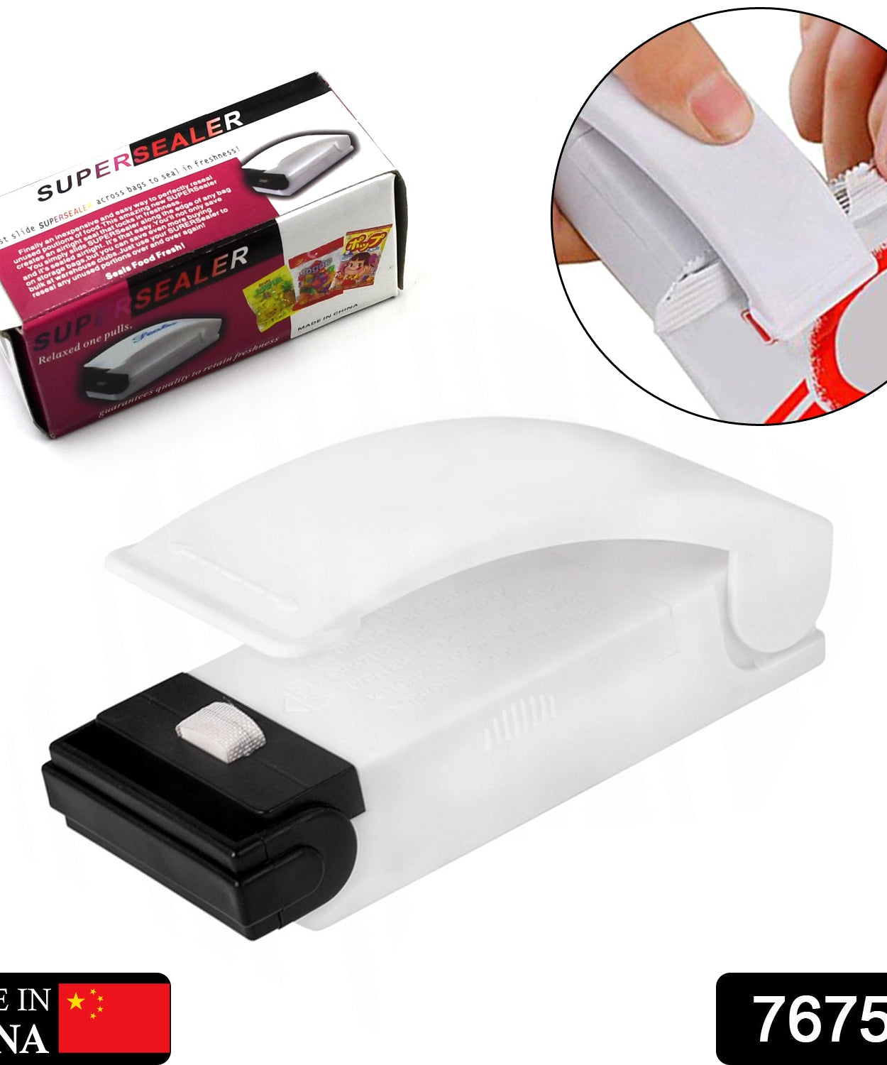 Compact plastic bag sealer, ideal for household use, portable and easy to operate.